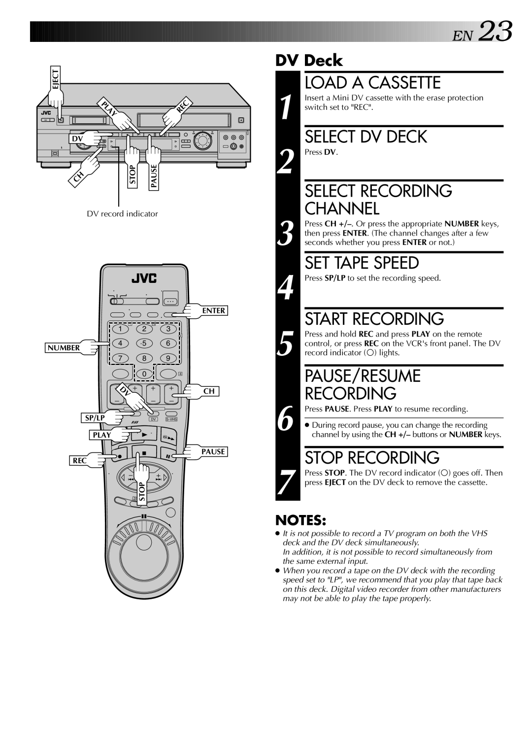 JVC HR-DVS2U manual Select DV Deck 