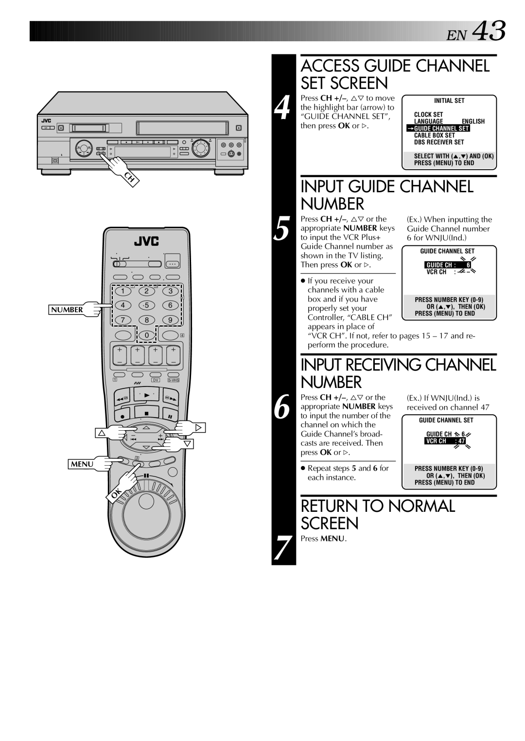 JVC HR-DVS2U manual Access Guide Channel SET Screen, Input Guide Channel, Number 