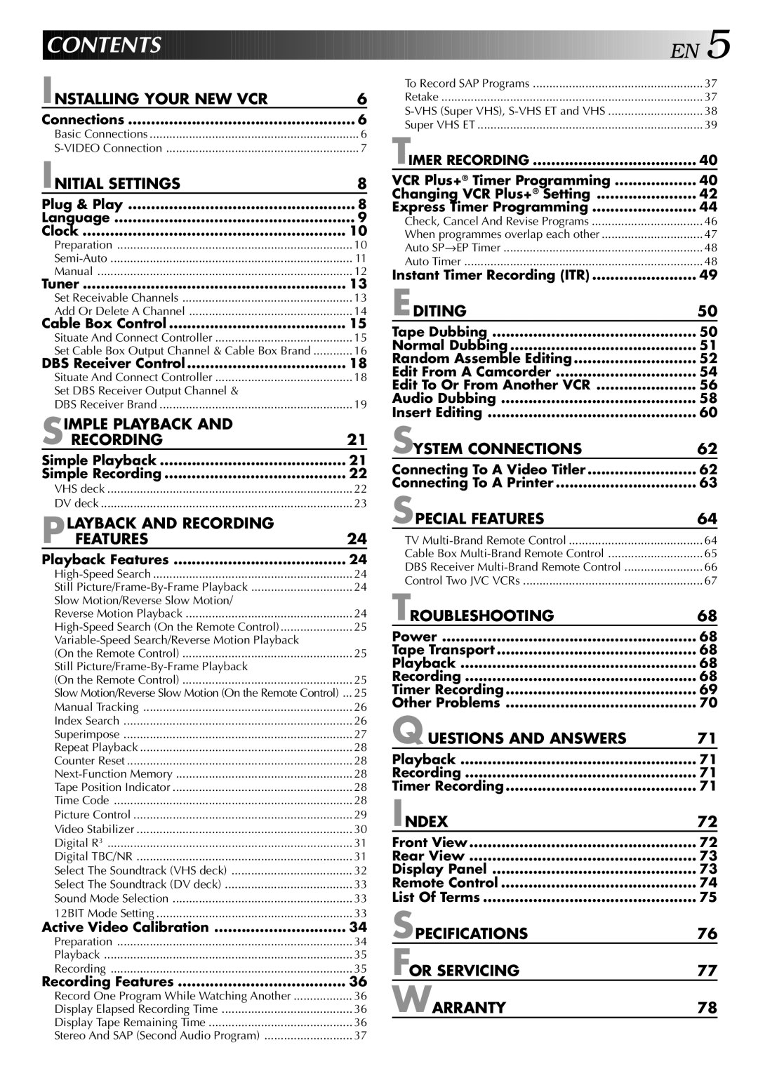 JVC HR-DVS2U manual Contents 