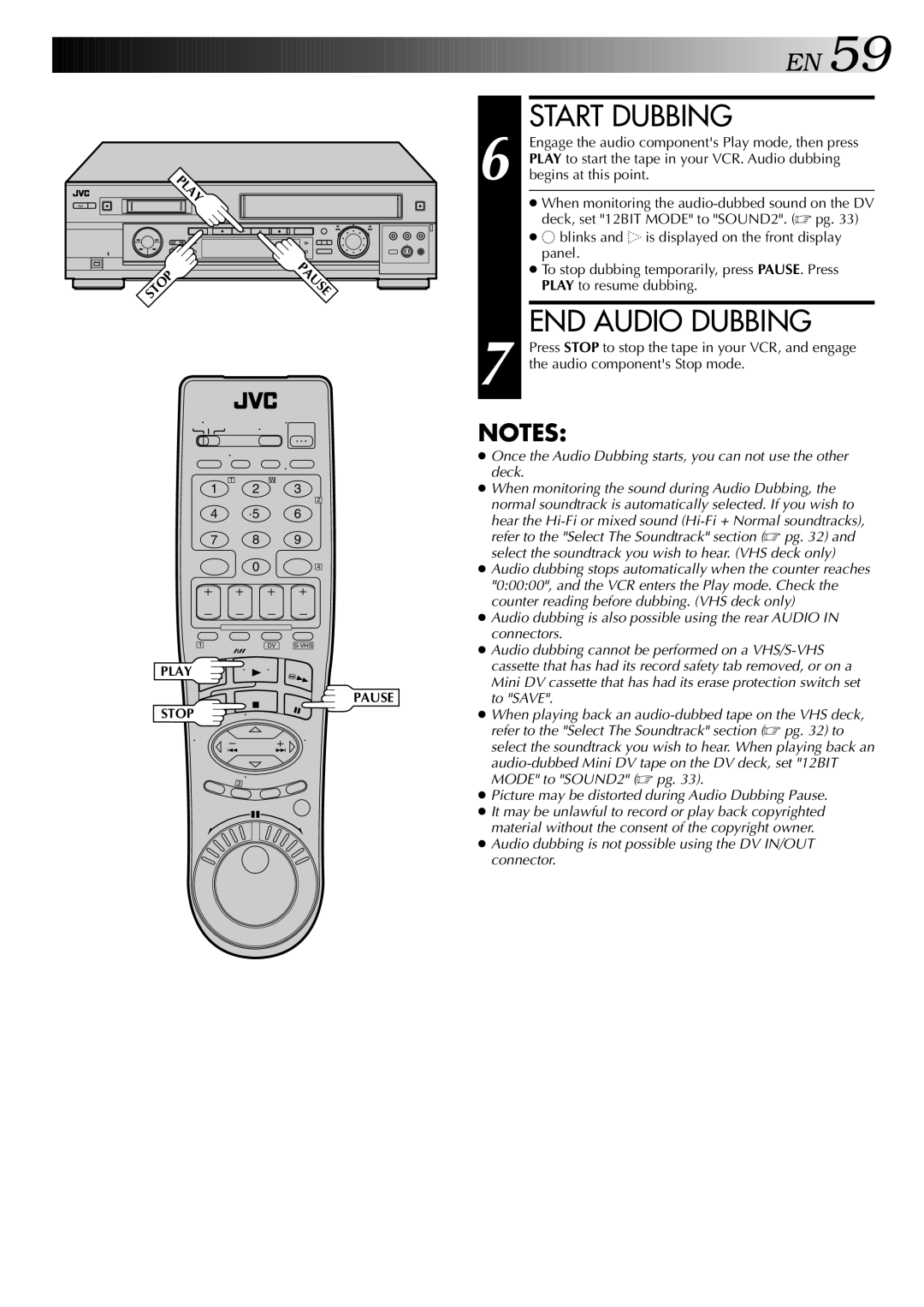 JVC HR-DVS2U manual Start Dubbing, END Audio Dubbing 