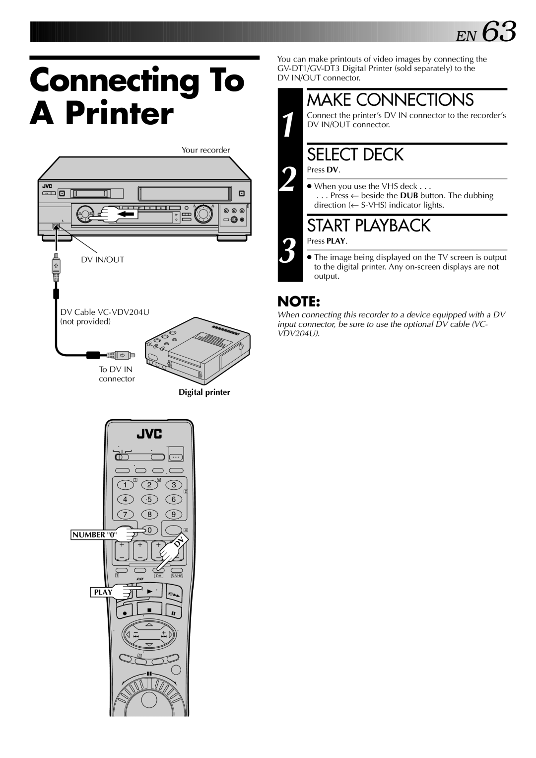 JVC HR-DVS2U manual Connecting To a Printer, Digital printer 