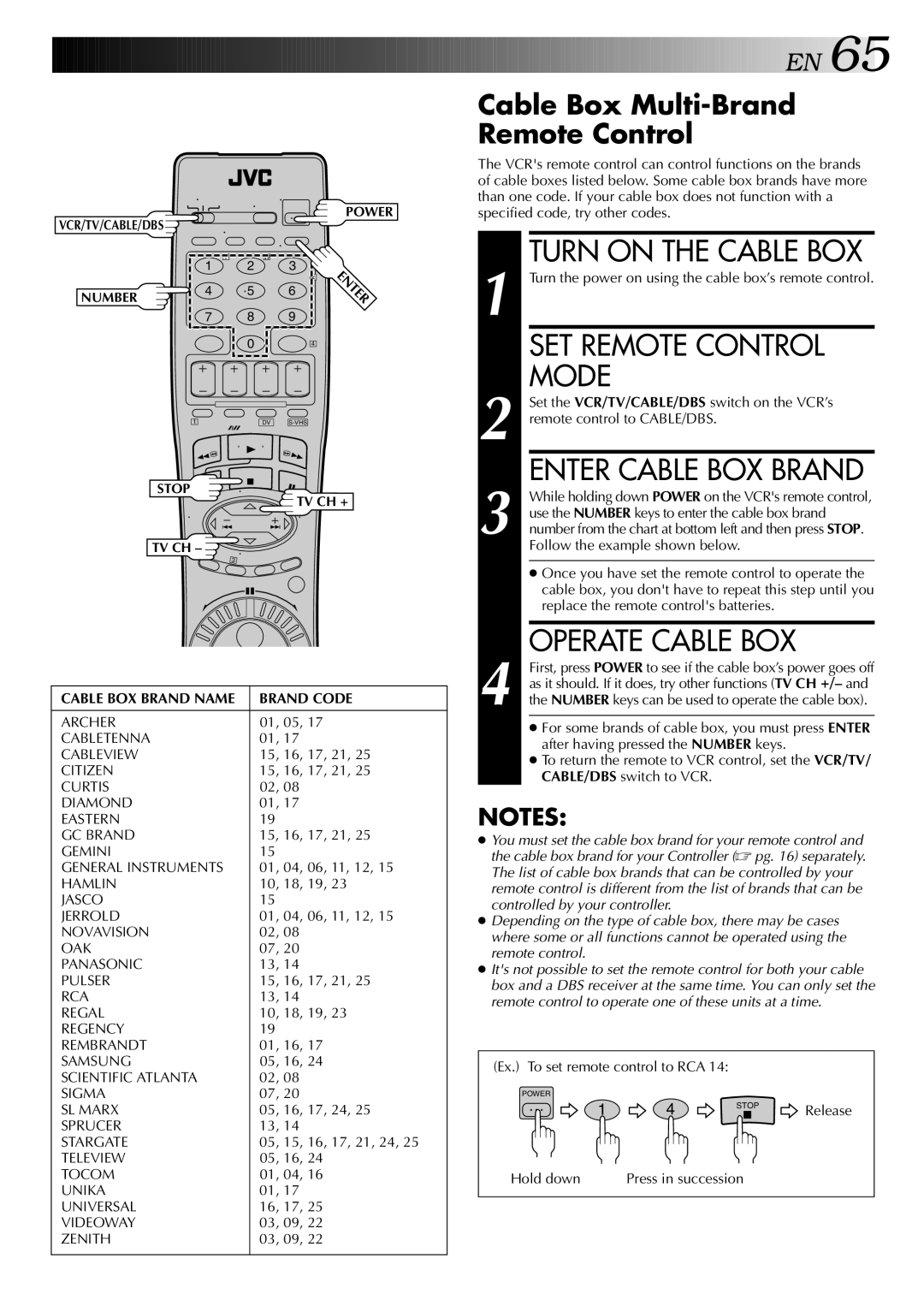 JVC HR-DVS2U manual Turn on the Cable BOX, Operate Cable BOX, Cable Box Multi-Brand Remote Control 