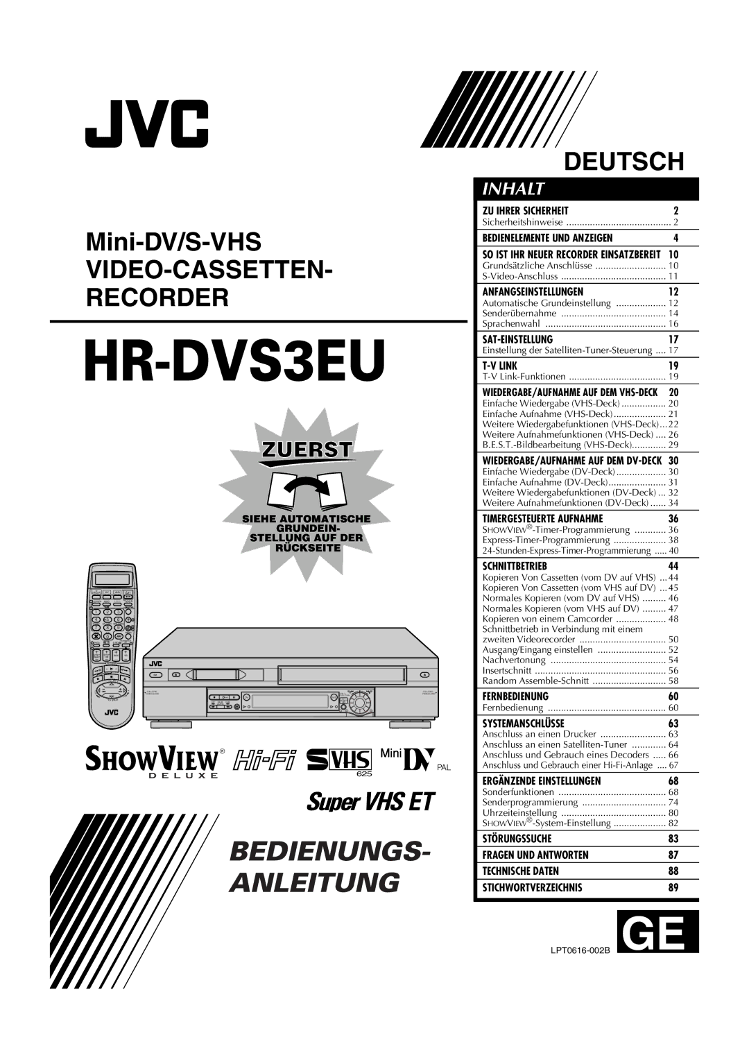 JVC HR-DVS3EU manual Deutsch 