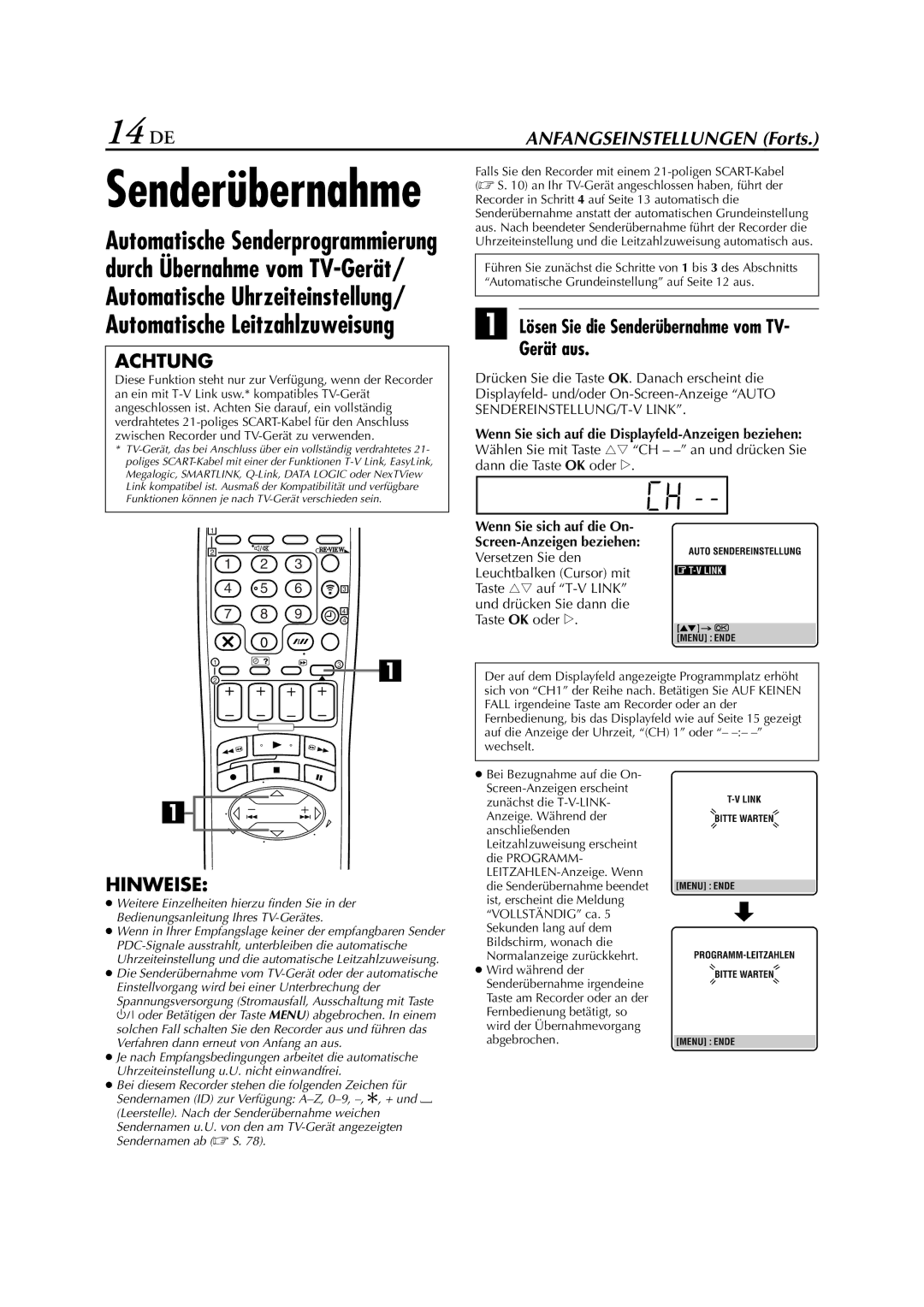 JVC HR-DVS3EU manual 14 DE, Gerät aus, Wenn Sie sich auf die On Screen-Anzeigen beziehen 