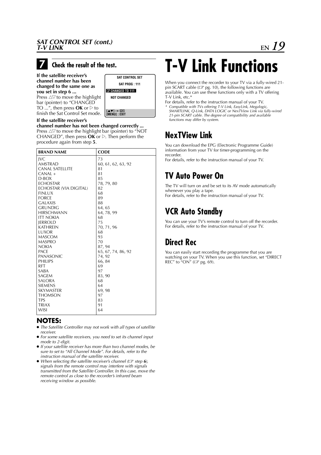 JVC HR-DVS3EU specifications NexTView Link, TV Auto Power On, VCR Auto Standby Direct Rec 