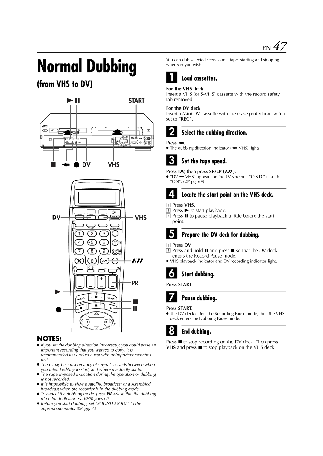 JVC HR-DVS3EU specifications From VHS to DV, Locate the start point on the VHS deck, Prepare the DV deck for dubbing 