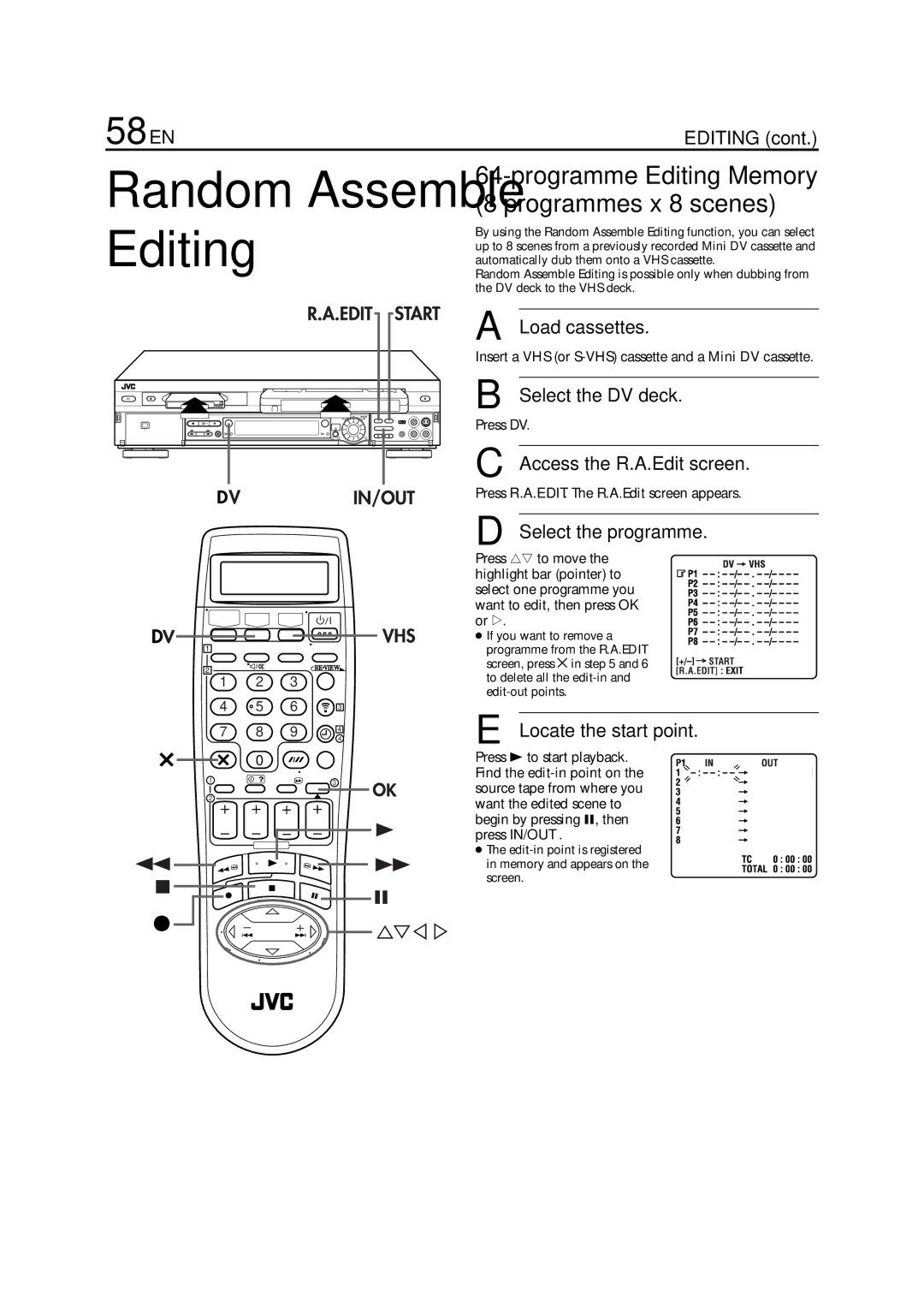 JVC HR-DVS3EU 58 EN, Access the R.A.Edit screen, Select the programme, Press R.A.EDIT. The R.A.Edit screen appears 