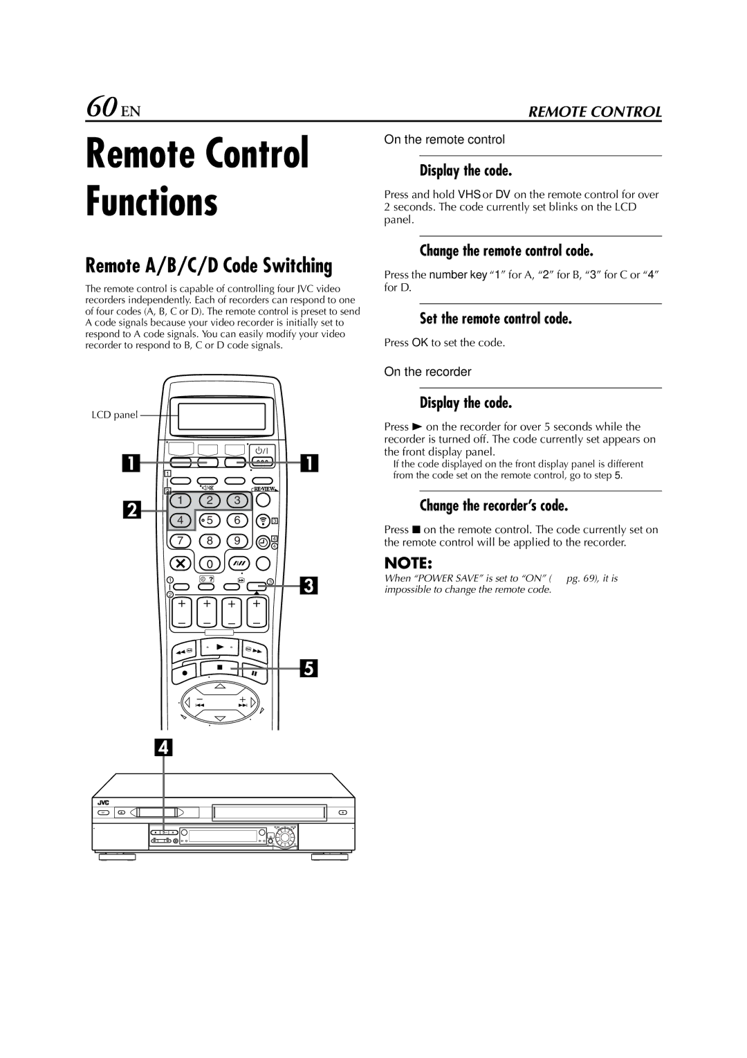 JVC HR-DVS3EU specifications 60 EN, Display the code, Change the remote control code, Set the remote control code 