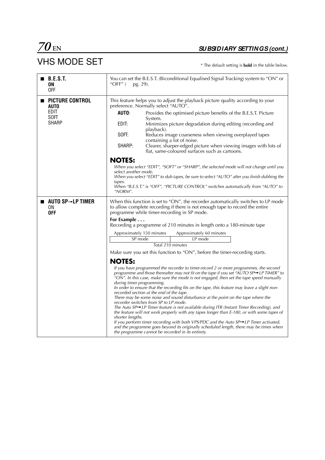 JVC HR-DVS3EU specifications 70 EN 