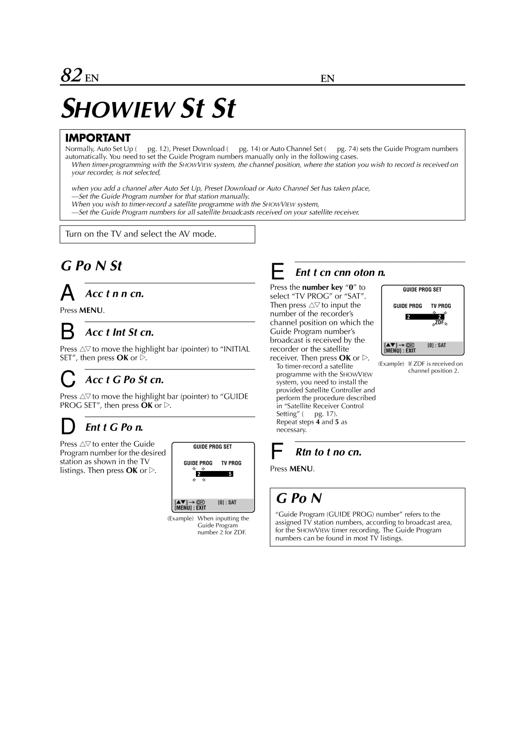 JVC HR-DVS3EU specifications Showview System Setup, 82 EN, Guide Program Number Set, Enter the Guide Program number 