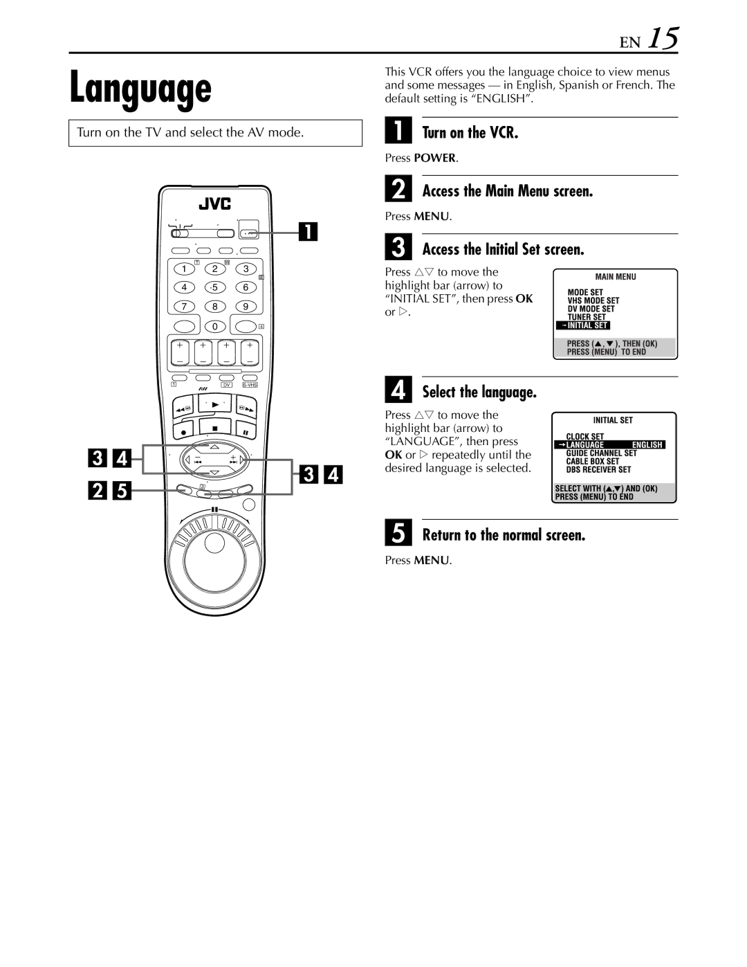 JVC hr-dvs3u manual Language 