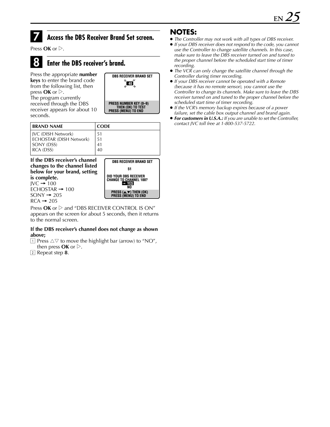 JVC hr-dvs3u manual Enter the DBS receiver’s brand, Access the DBS Receiver Brand Set screen 