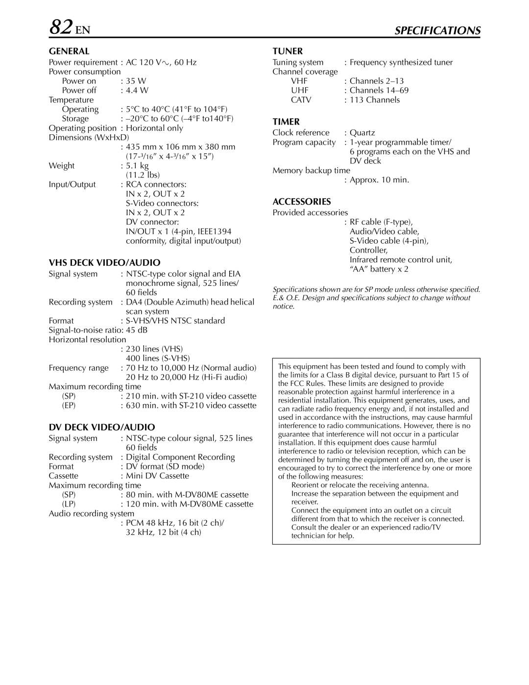 JVC hr-dvs3u manual 82 EN 