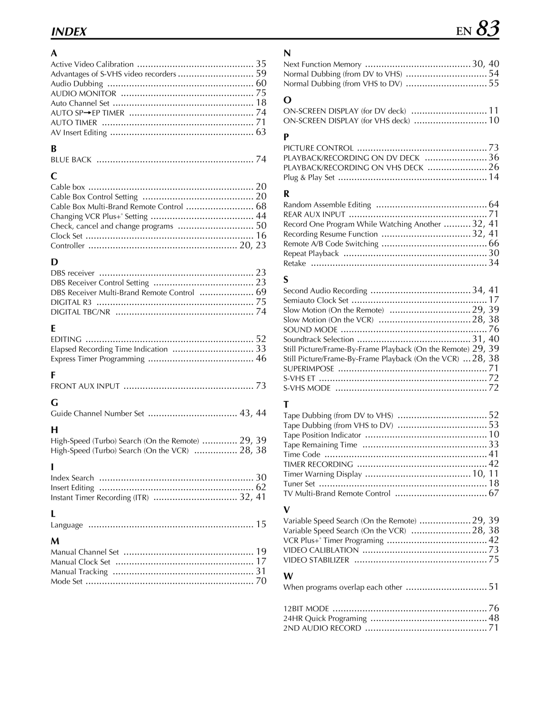 JVC hr-dvs3u Guide Channel Number Set, Instant Timer Recording ITR, Recording Resume Function, Second Audio Recording 