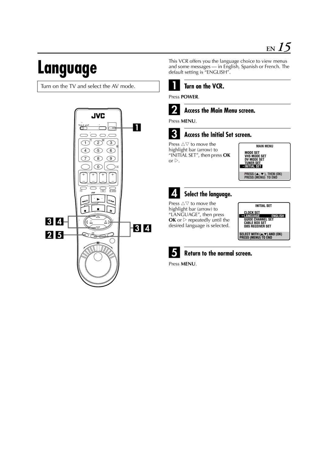 JVC hr-dvs3u manual Language 