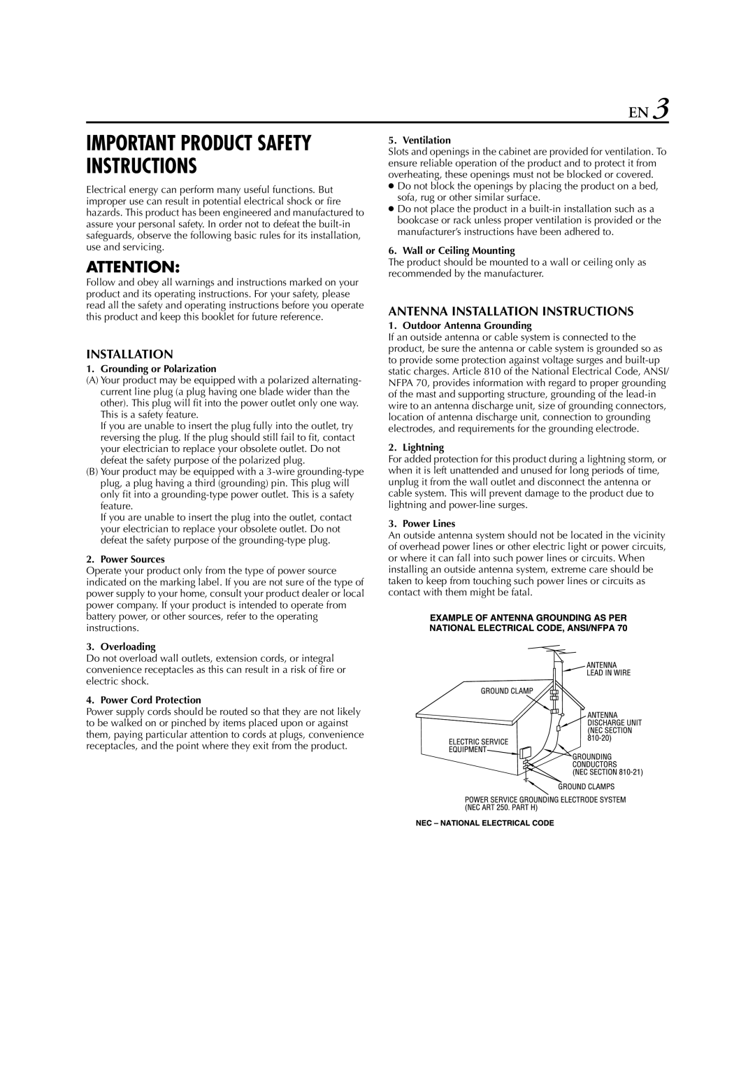 JVC hr-dvs3u manual Important Product Safety Instructions 