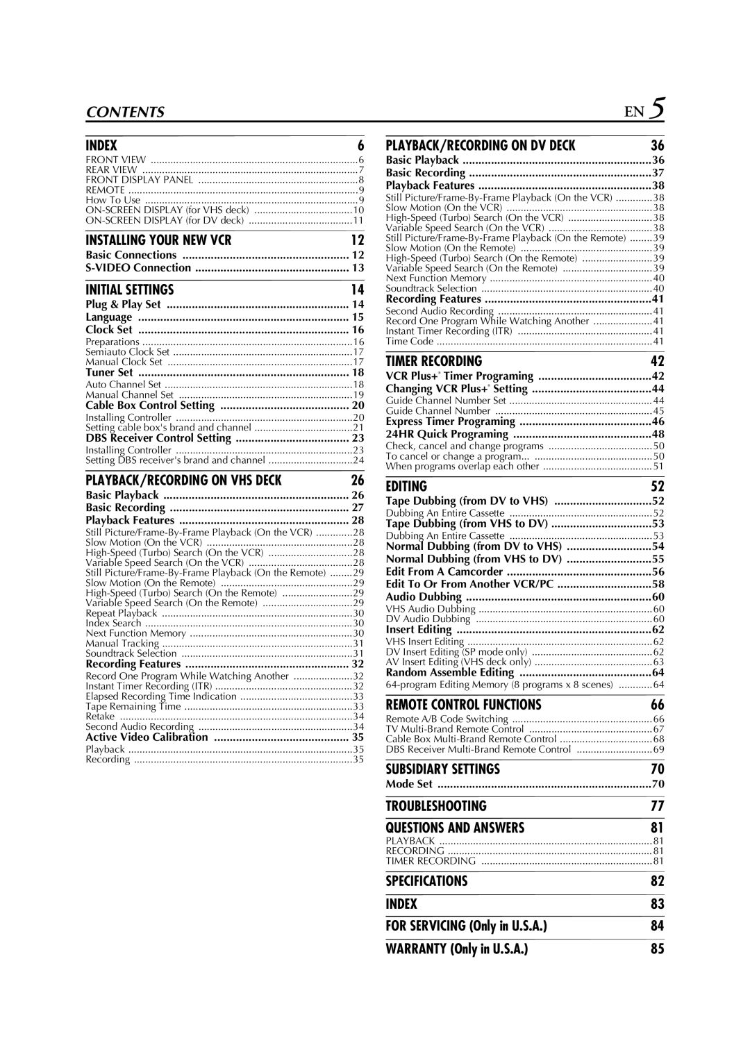 JVC hr-dvs3u manual Contents 