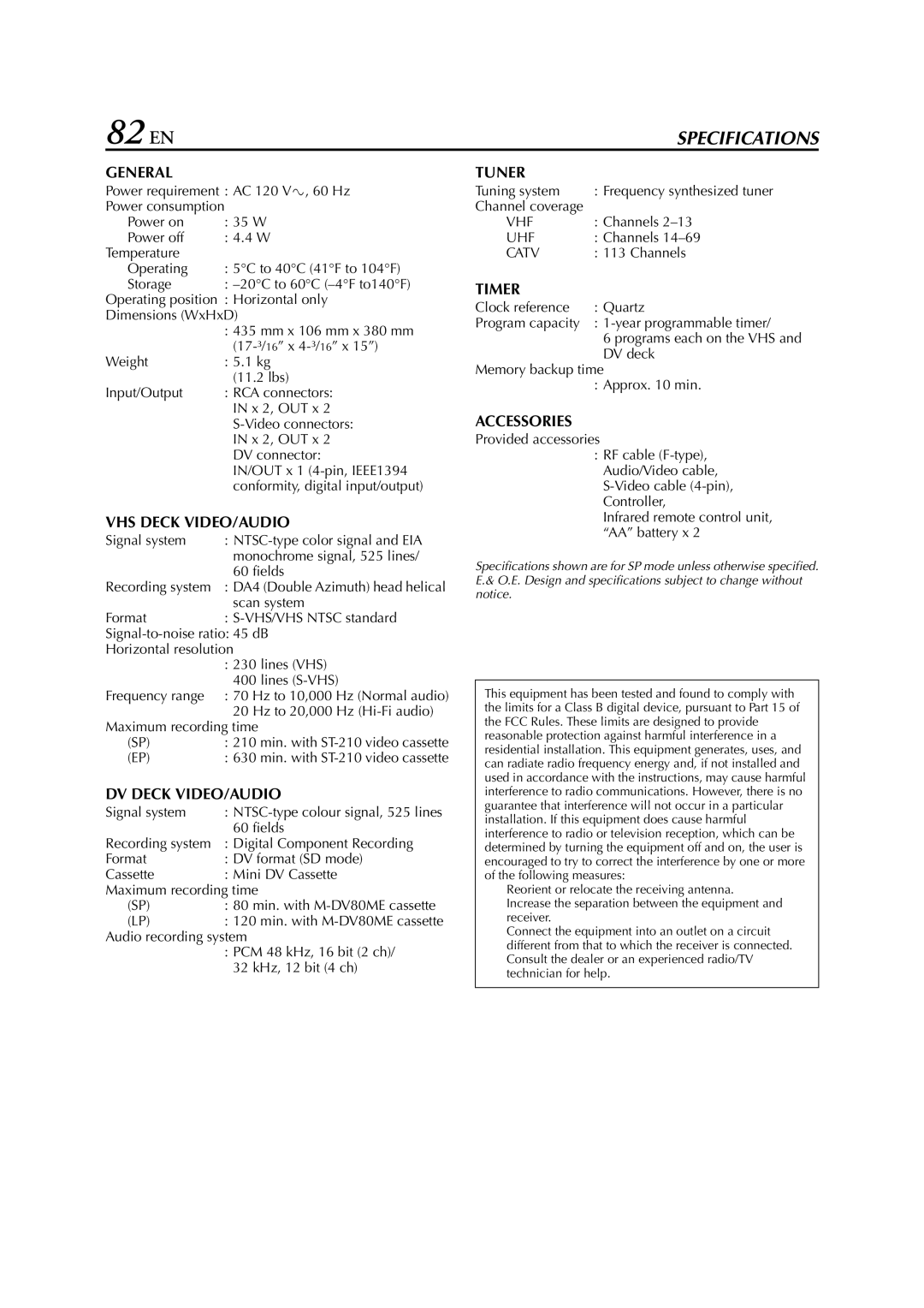 JVC hr-dvs3u manual 82 EN 