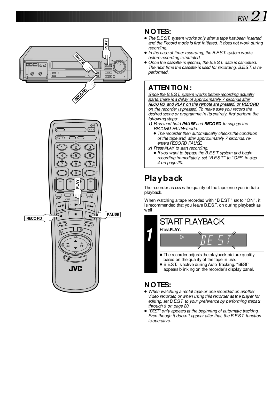 JVC HR-E249E specifications Playback, Ause 