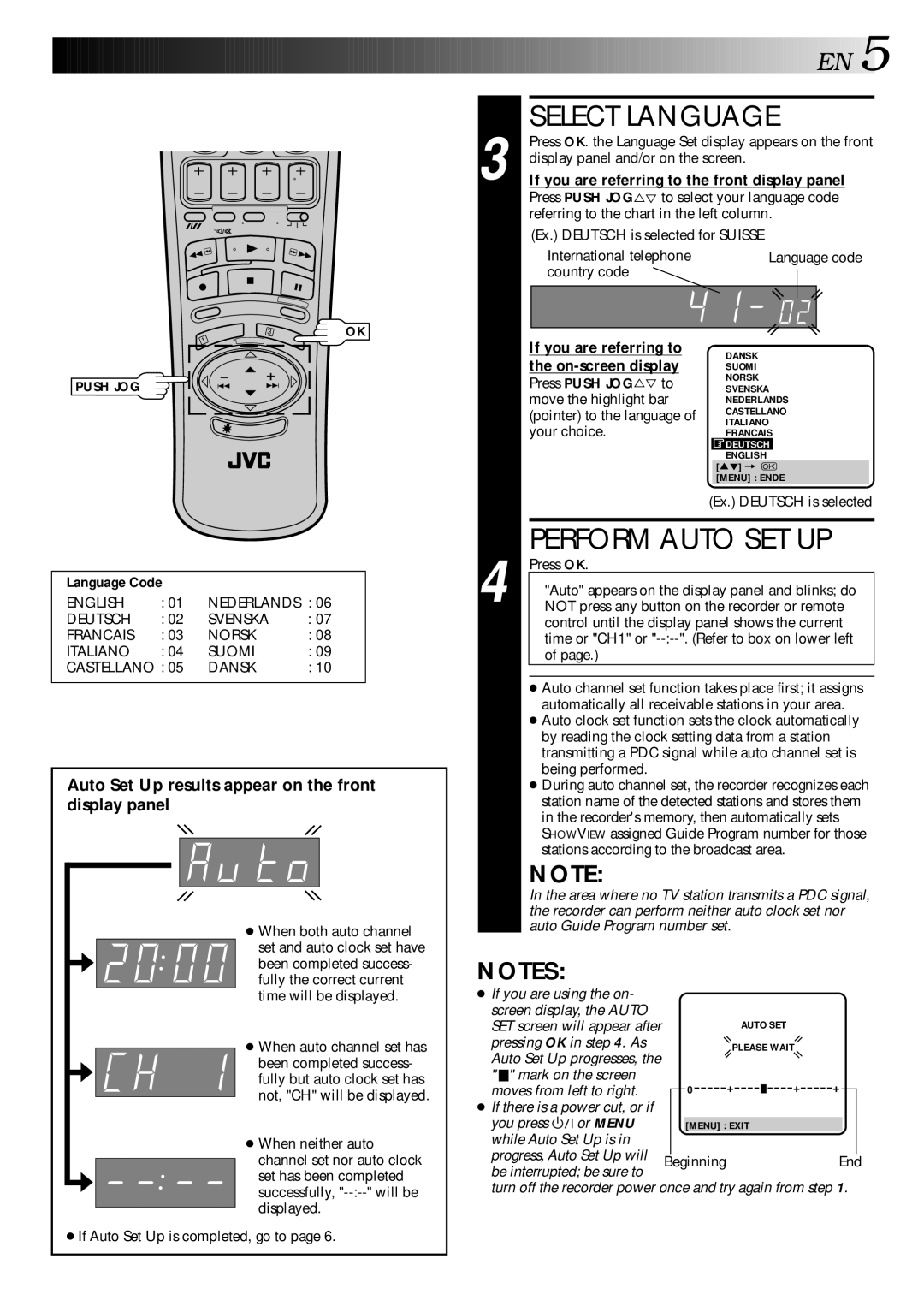 JVC HR-E249E specifications Select Language, Perform Auto SET UP, If you are referring to, On-screen display, Language Code 