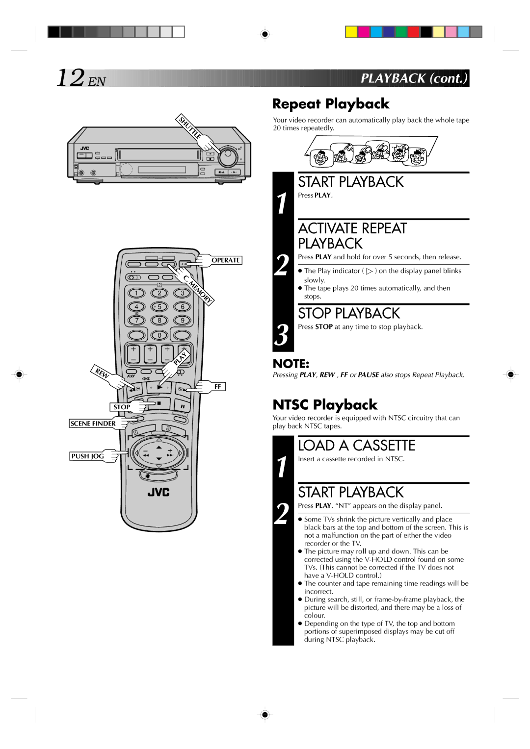 JVC HR-E439EG, HR-E239EG specifications Activate Repeat, Repeat Playback, Ntsc Playback 