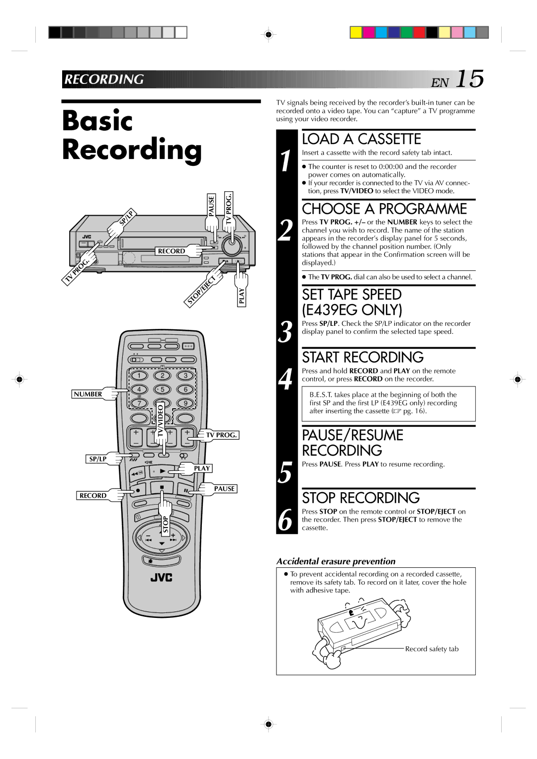 JVC HR-E239EG, HR-E439EG specifications Recording 