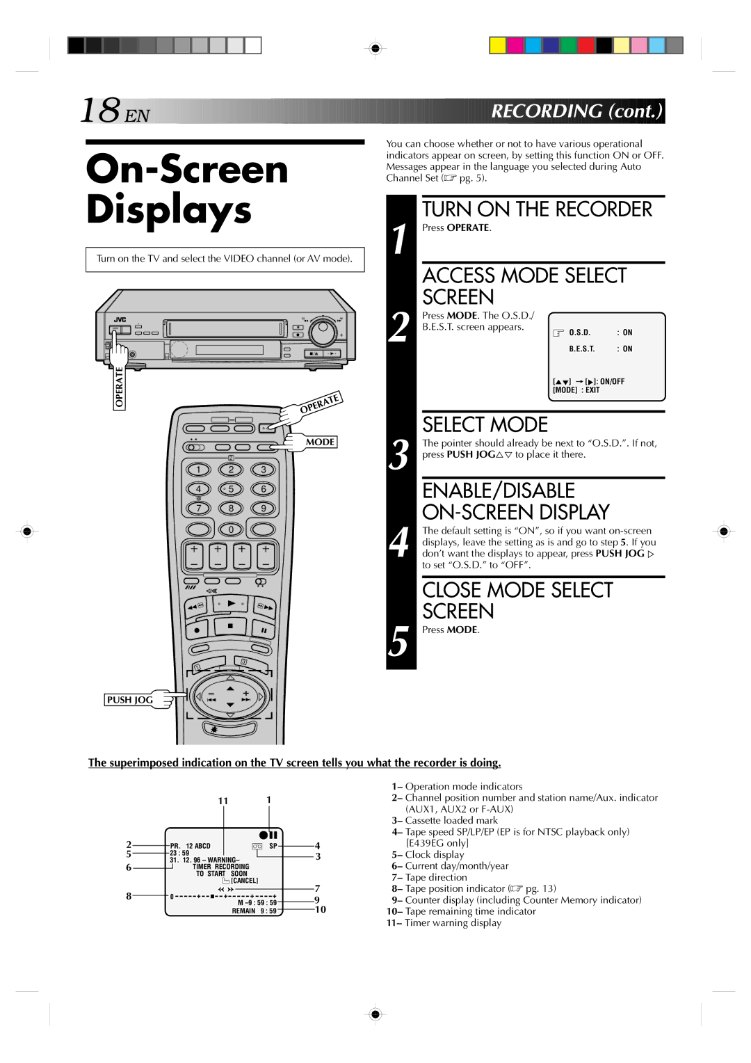 JVC HR-E439EG, HR-E239EG specifications On-Screen Displays, Enable/Disable, ON-SCREEN Display 