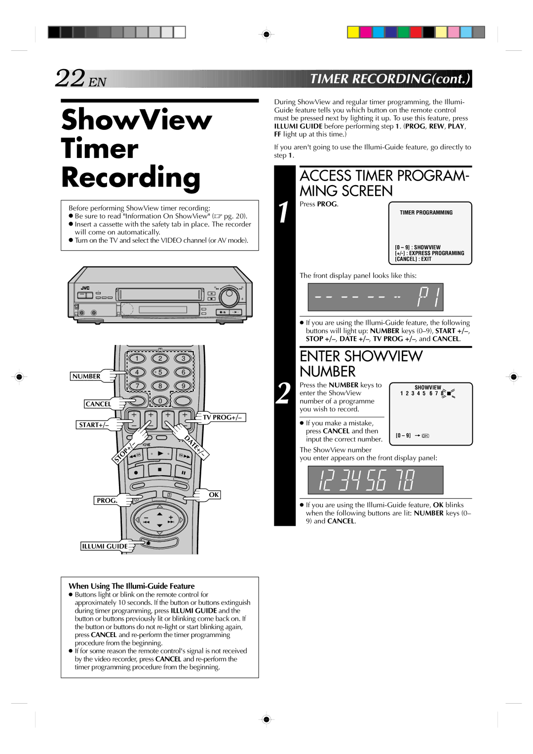 JVC HR-E439EG, HR-E239EG ShowView Timer Recording, Enter Showview, Access Timer PROGRAM- Ming Screen, Date+, Press Prog 