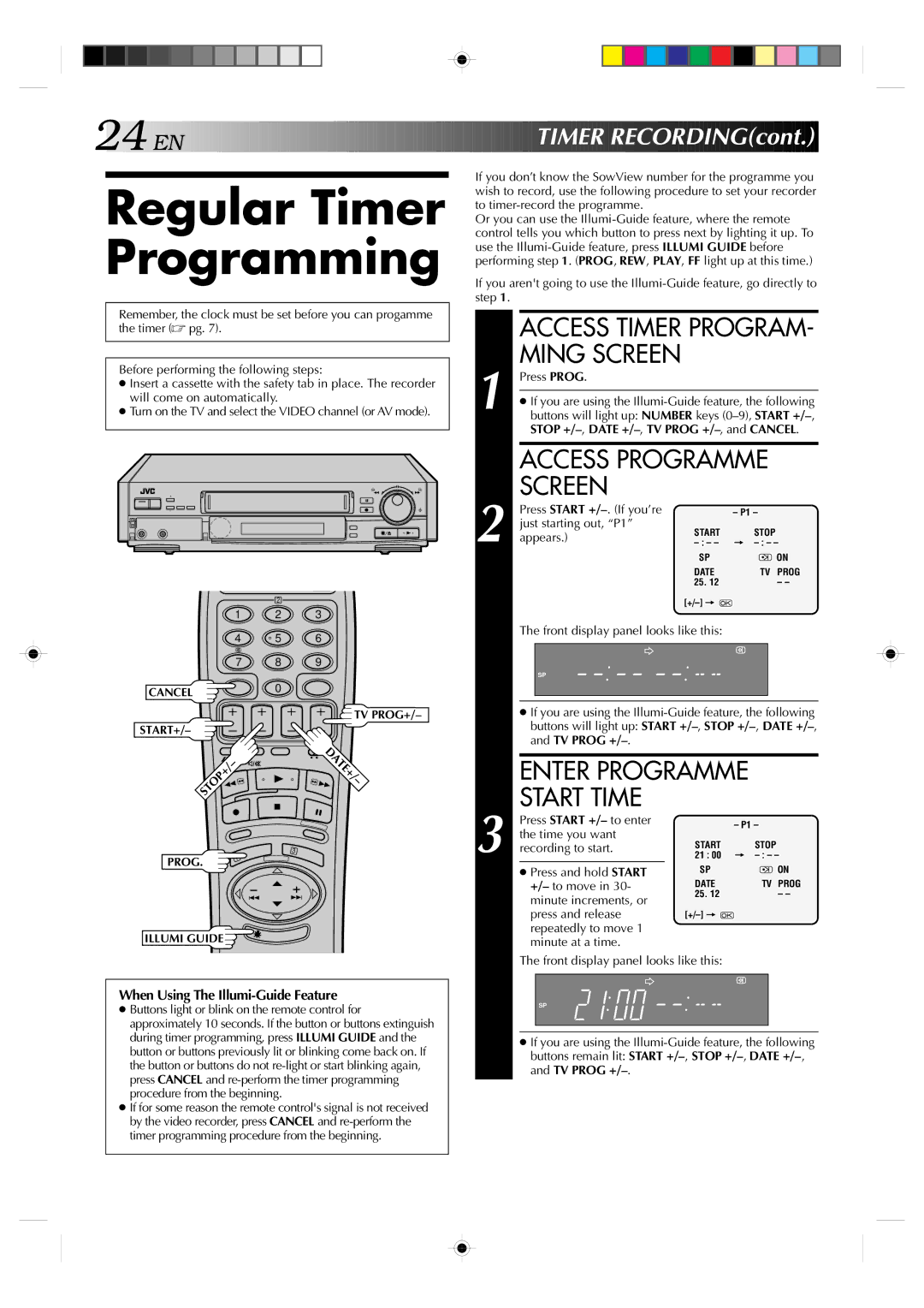 JVC HR-E439EG, HR-E239EG specifications Regular Timer Programming, Will come on automatically, Press Prog 