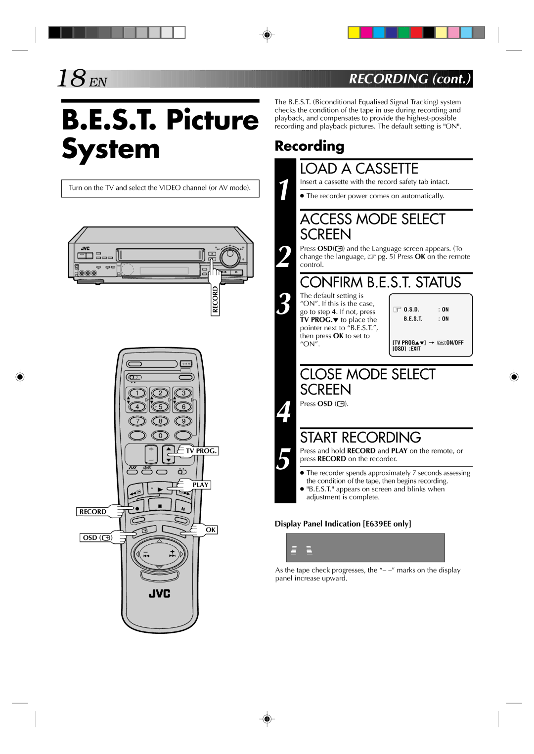 JVC HR-E639EE, HR-E539EE instruction manual S.T. Picture System, Access Mode Select, EN Recording, Confirm B.E.S.T. Status 