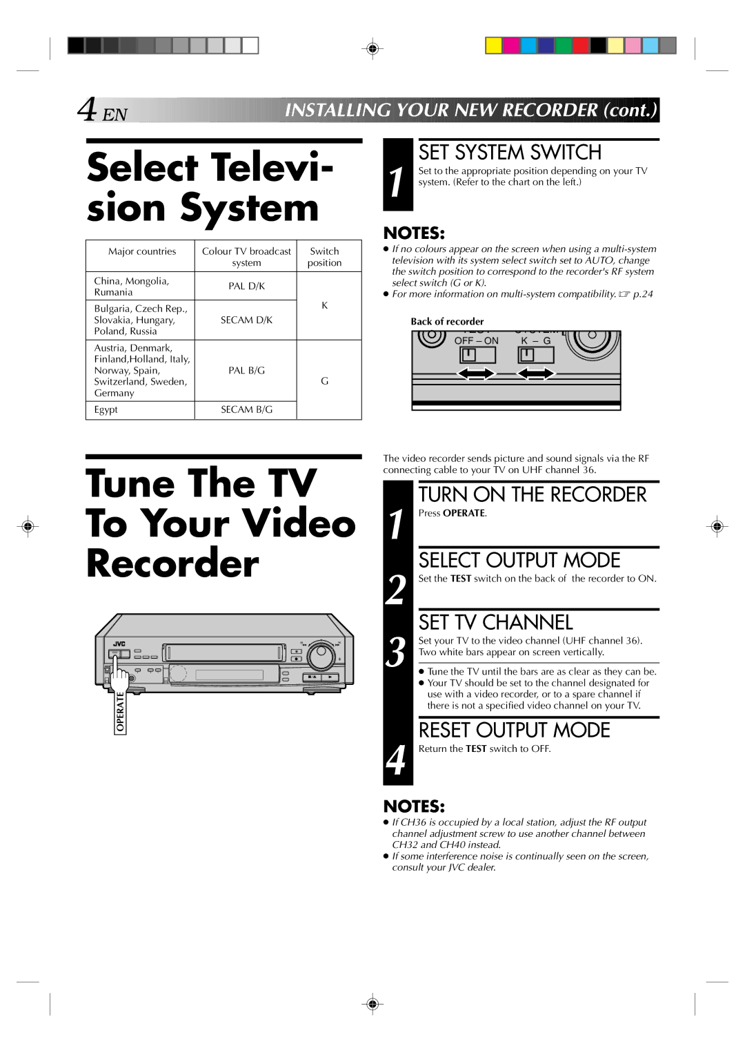 JVC HR-E639EE, HR-E539EE instruction manual Select Televi- sion System, Tune The TV To Your Video Recorder 