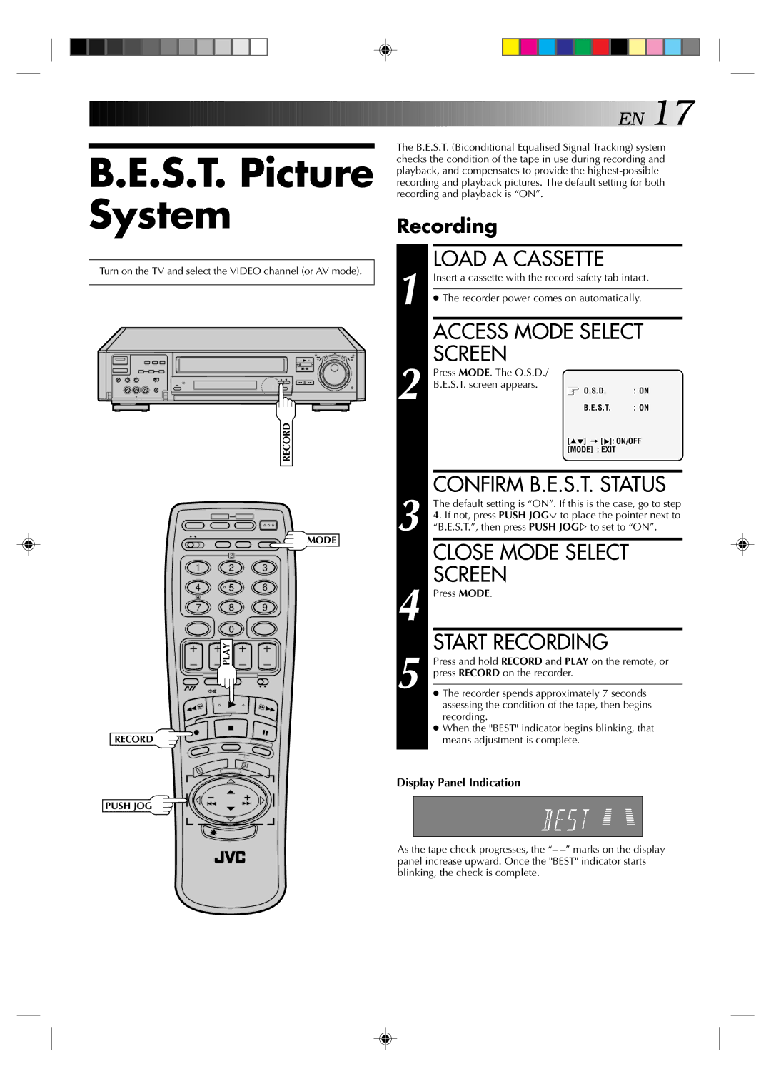 JVC HR-E939EG specifications S.T. Picture, System, Access Mode Select, Confirm B.E.S.T. Status, Recording 