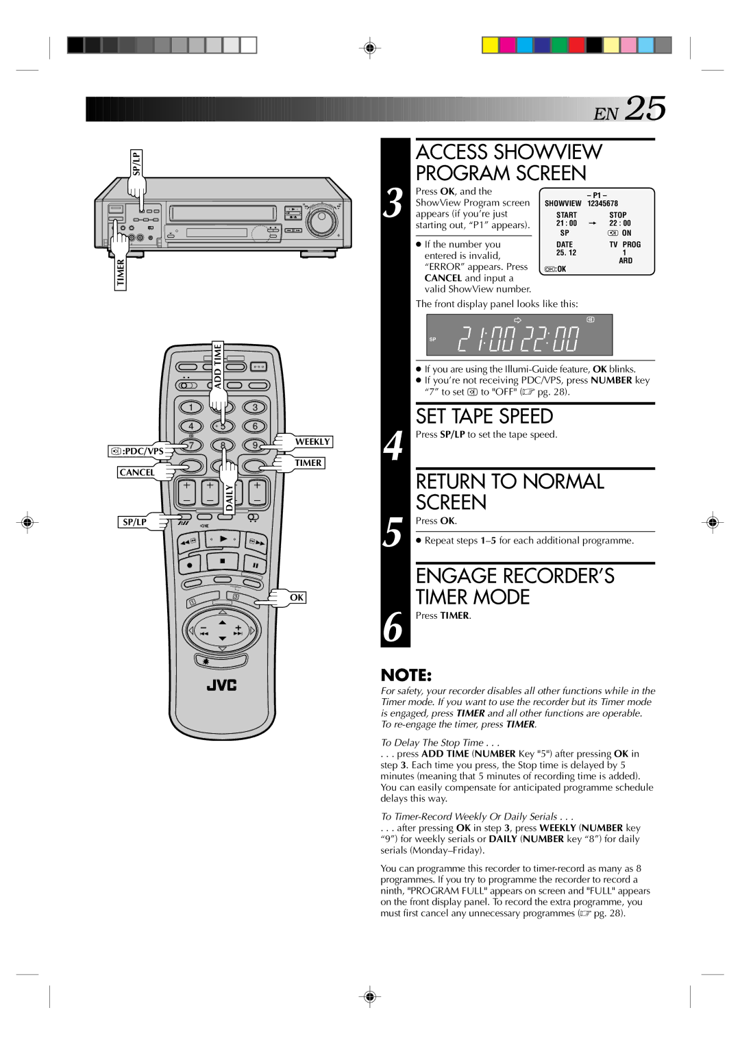 JVC HR-E939EG specifications Engage RECORDER’S, Timer Mode, Access Showview Program Screen 