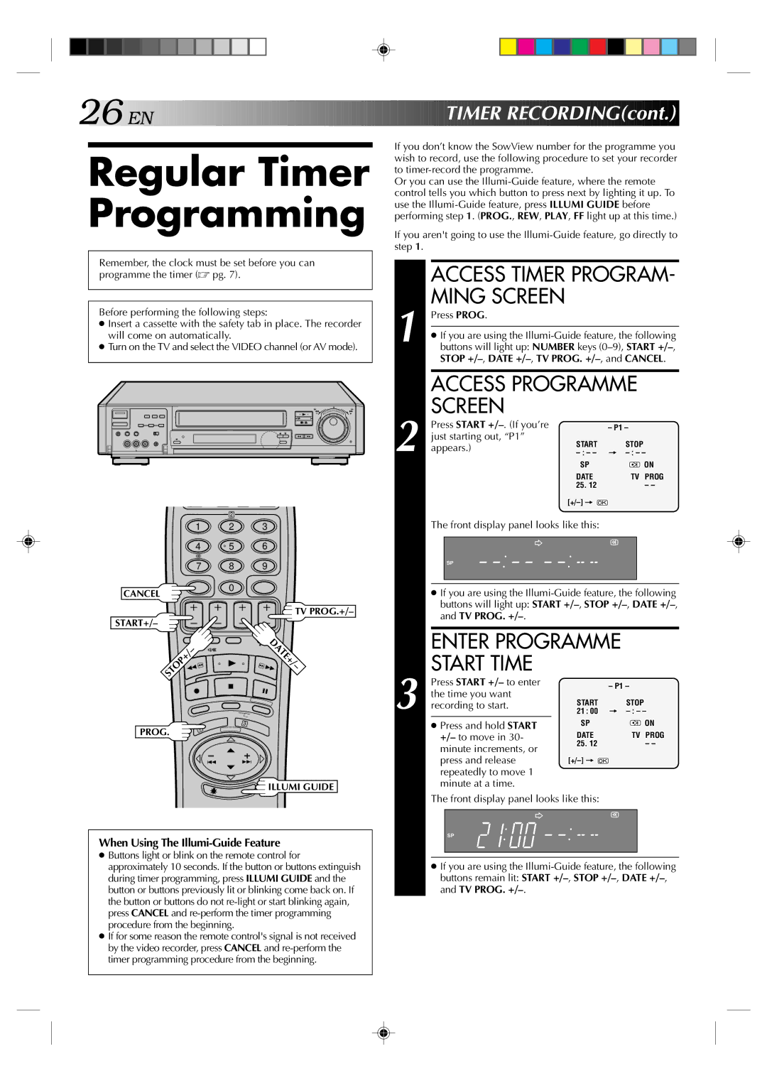 JVC HR-E939EG specifications Regular Timer Programming, Access Programme Screen, Enter Programme Start Time 