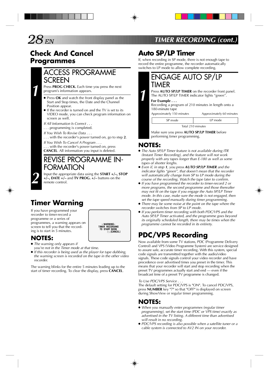 JVC HR-E939EG specifications Access Programme Screen, Revise Programme IN- Formation, Engage Auto SP/LP, Timer 