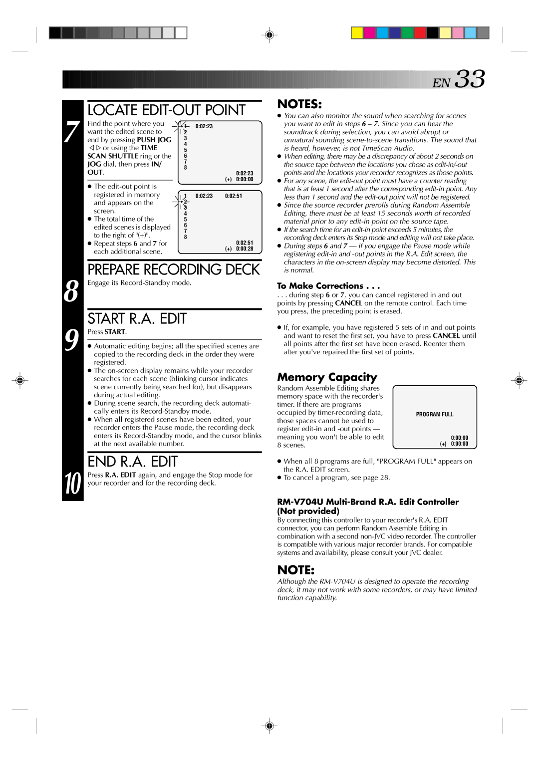 JVC HR-E939EG specifications Locate EDIT-OUT Point, Start R.A. Edit, END R.A. Edit, Prepare Recording Deck 