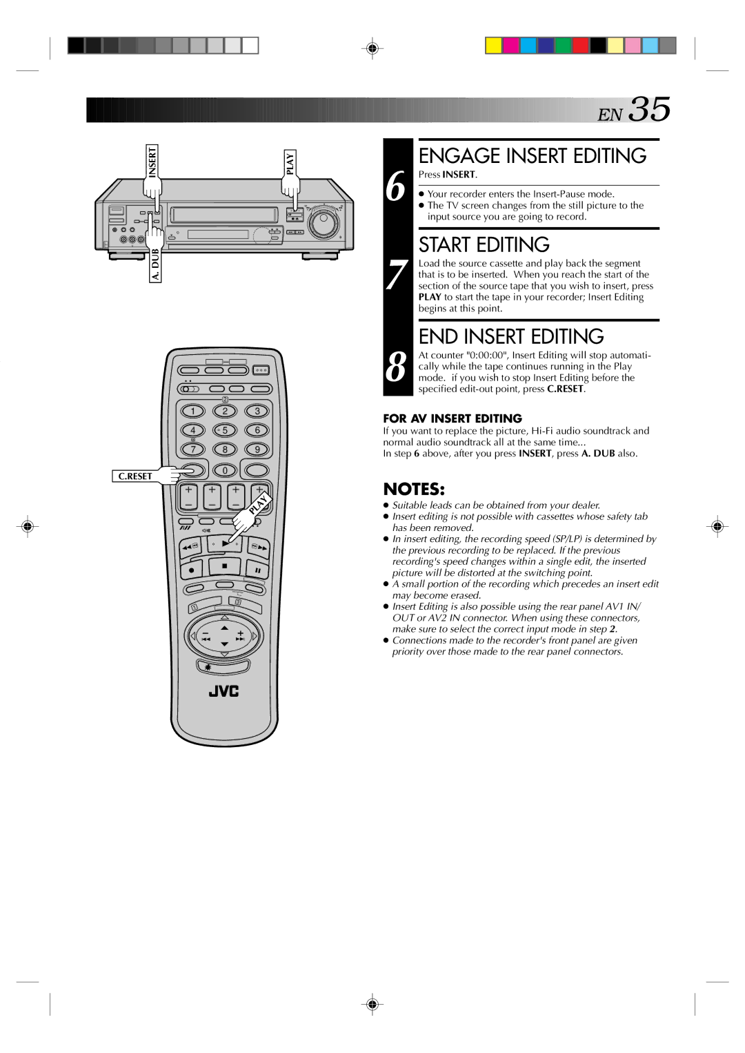 JVC HR-E939EG specifications Engage Insert Editing, Start Editing, END Insert Editing 