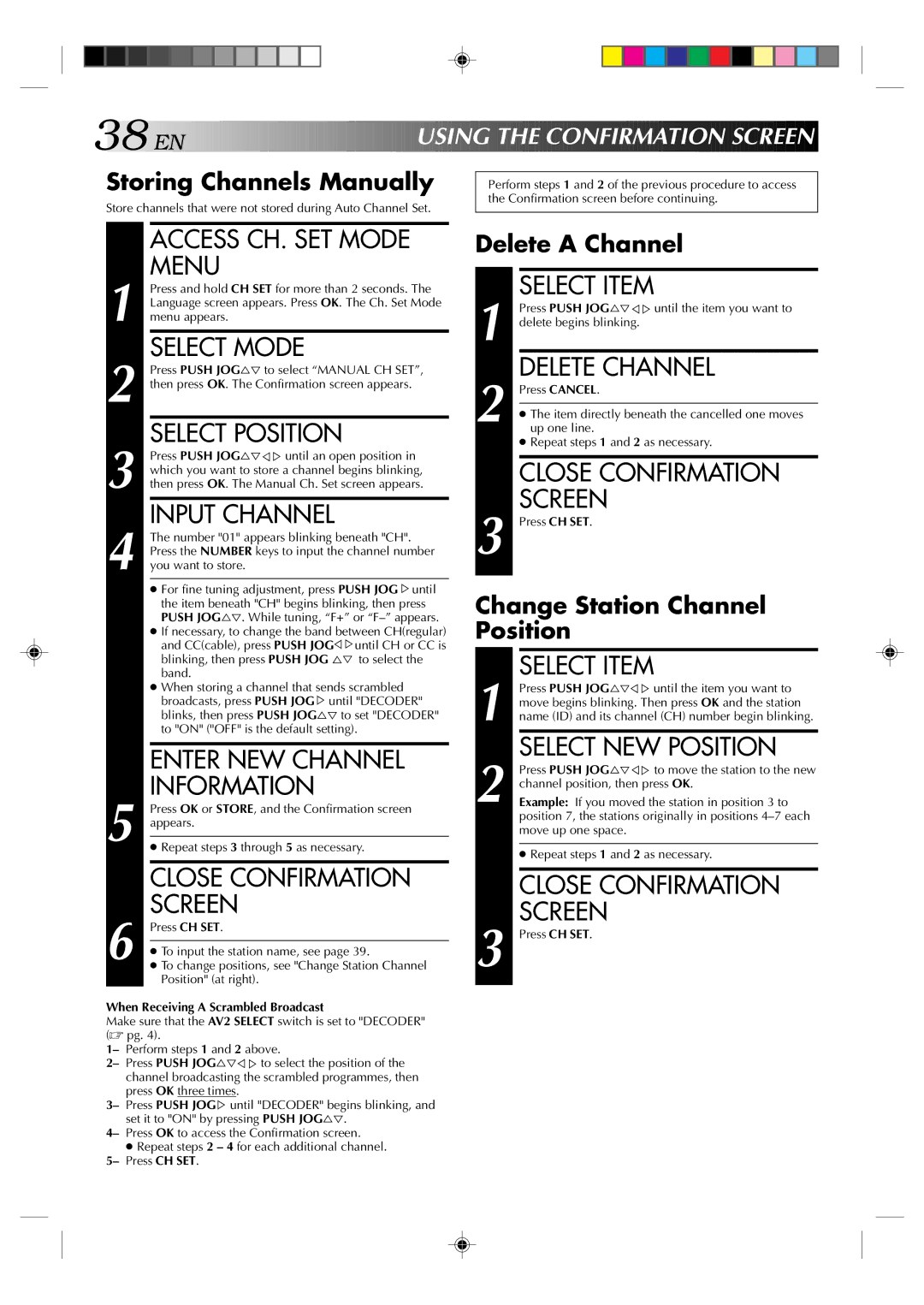 JVC HR-E939EG Access CH. SET Mode, Menu, Select Mode, Select Position, Input Channel, Enter NEW Channel, Information 