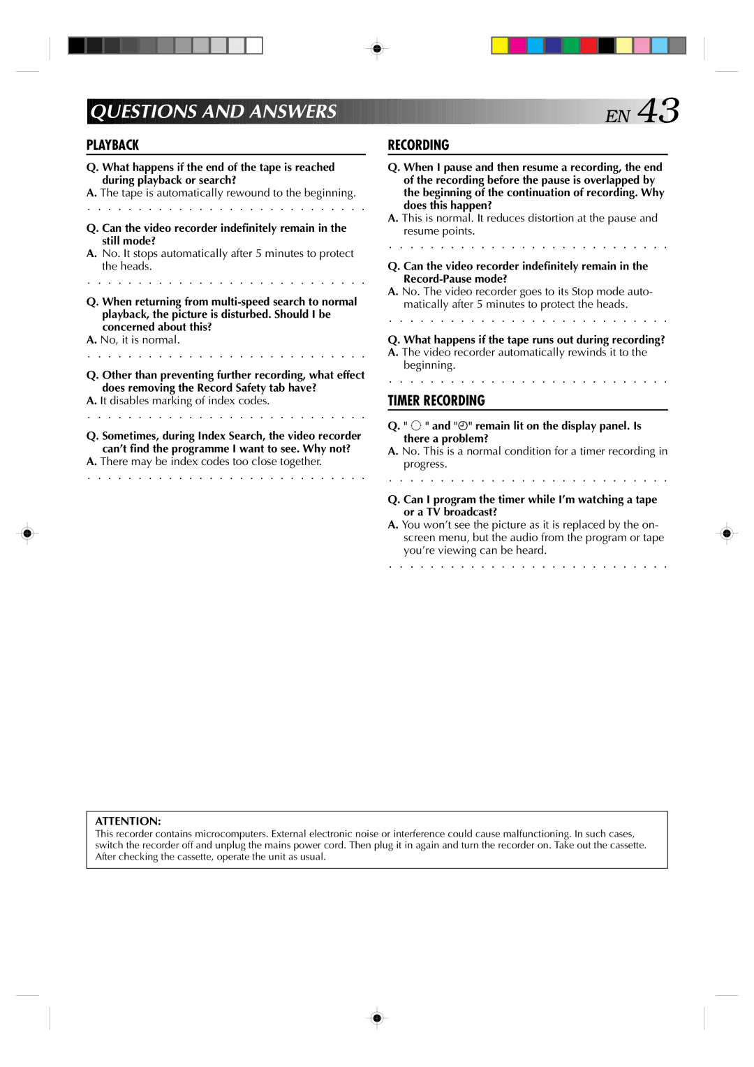 JVC HR-E939EG specifications Questions and Answer S, Ä remain lit on the display panel. Is there a problem? 