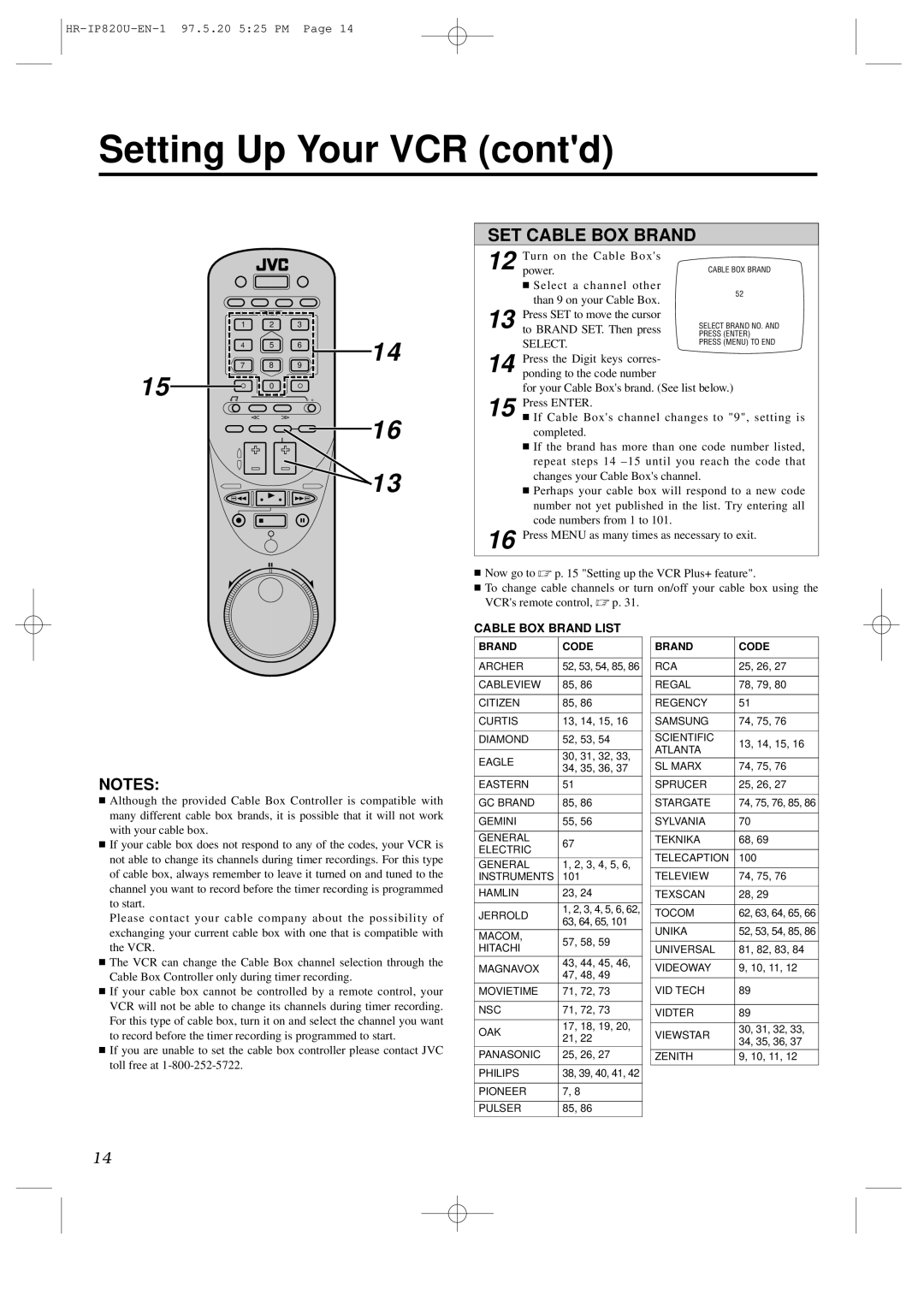 JVC HR-IP820U instruction manual SET Cable BOX Brand, Cable BOX Brand List 