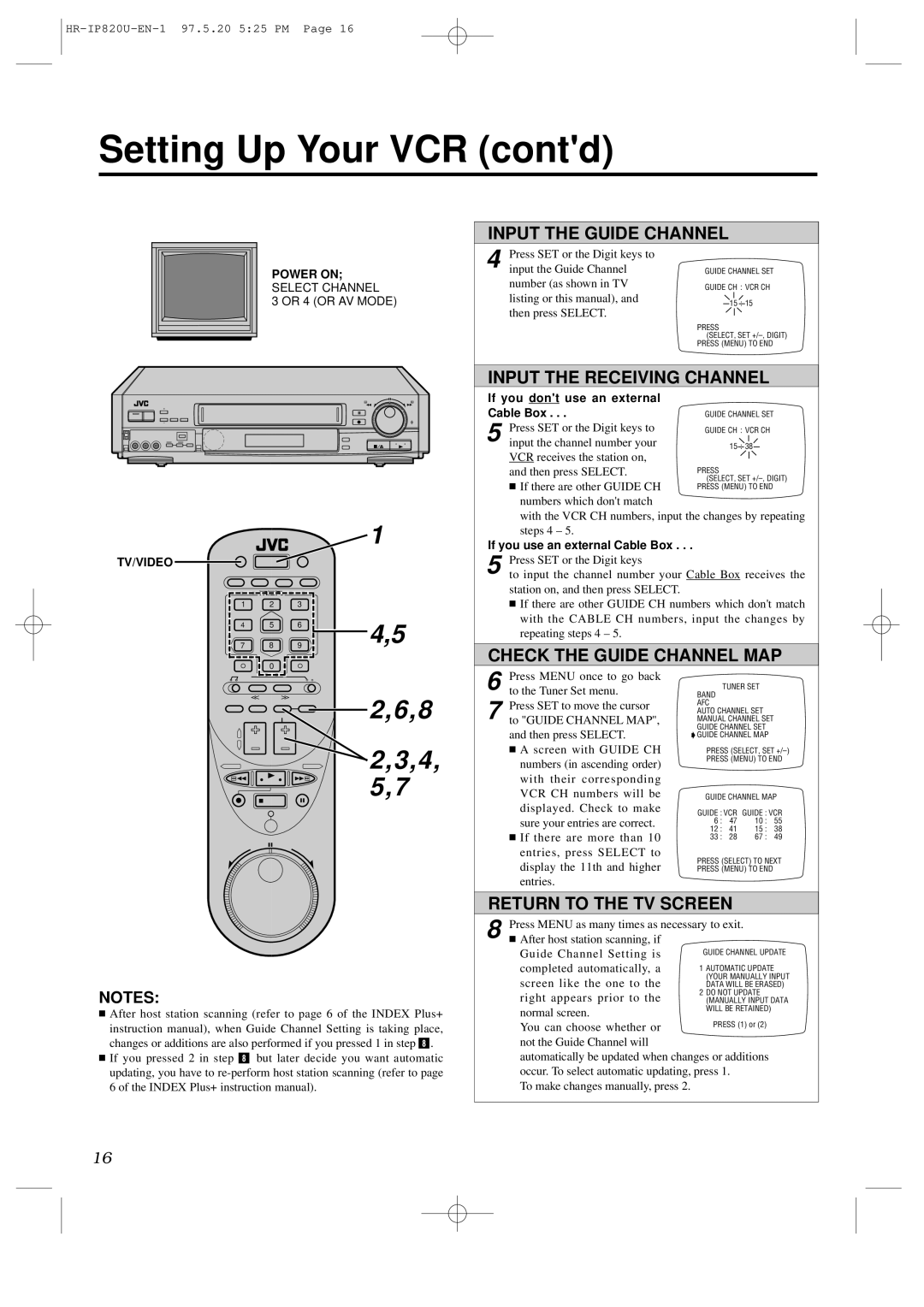 JVC HR-IP820U instruction manual Input the Guide Channel, Input the Receiving Channel, Check the Guide Channel MAP 