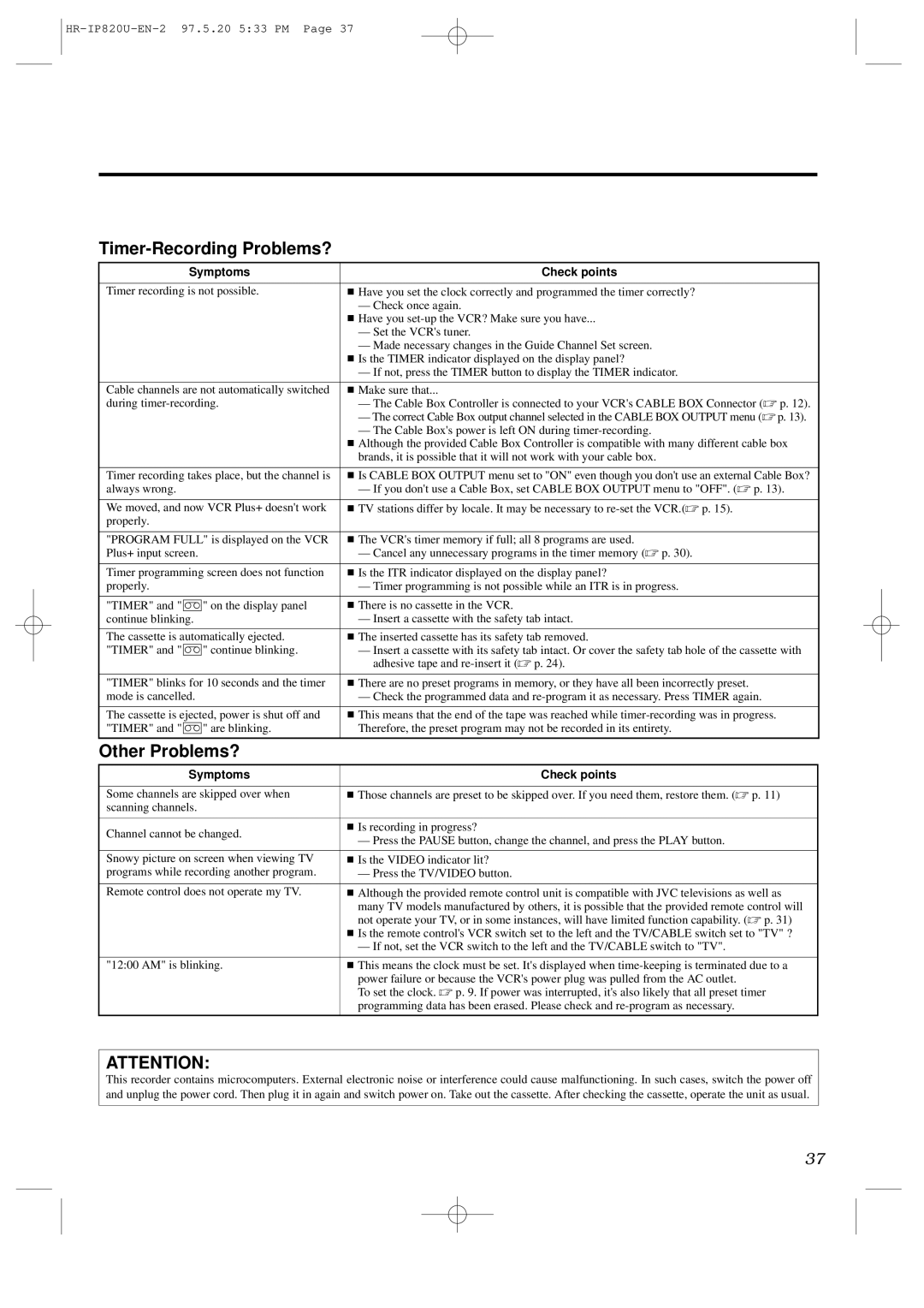 JVC HR-IP820U instruction manual Timer-Recording Problems? 