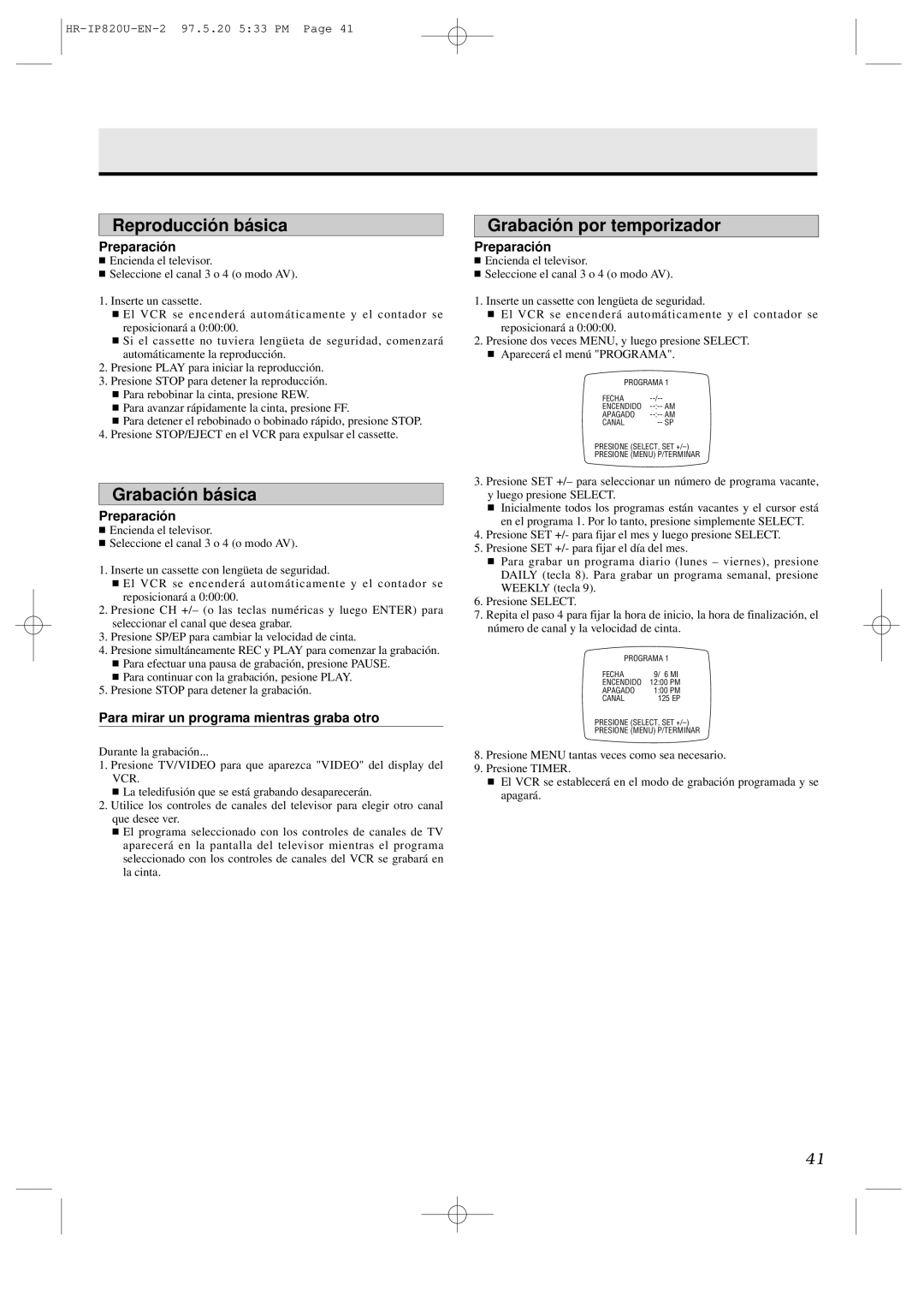 JVC HR-IP820U instruction manual Reproducción básica 