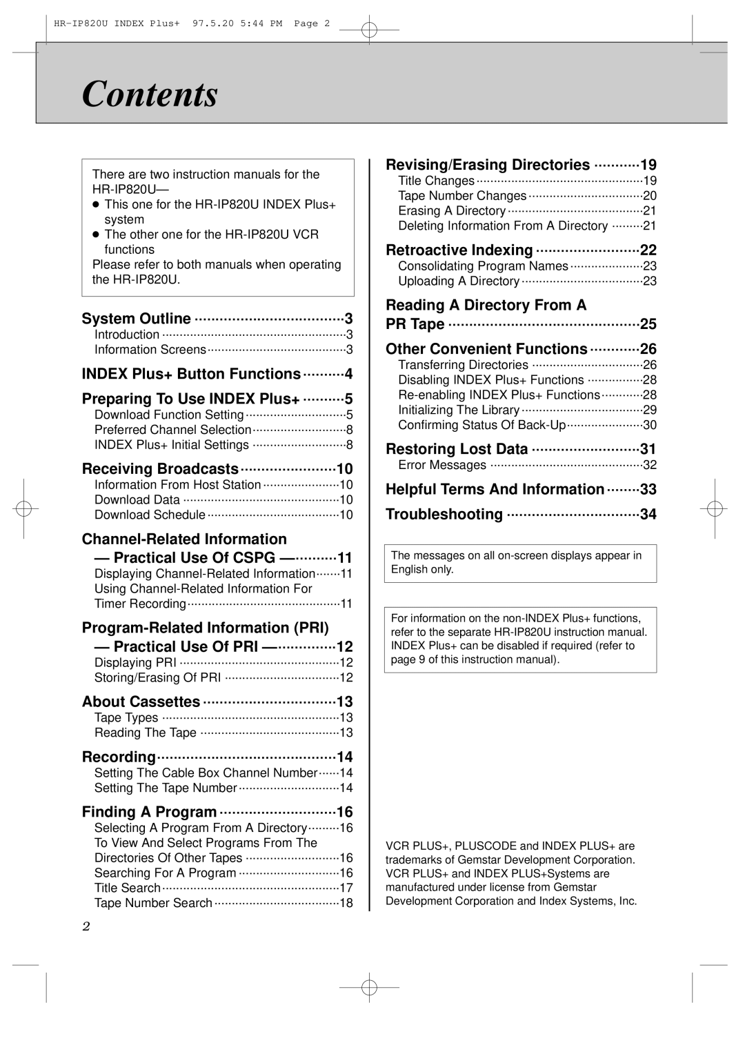 JVC HR-IP820U instruction manual Contents 