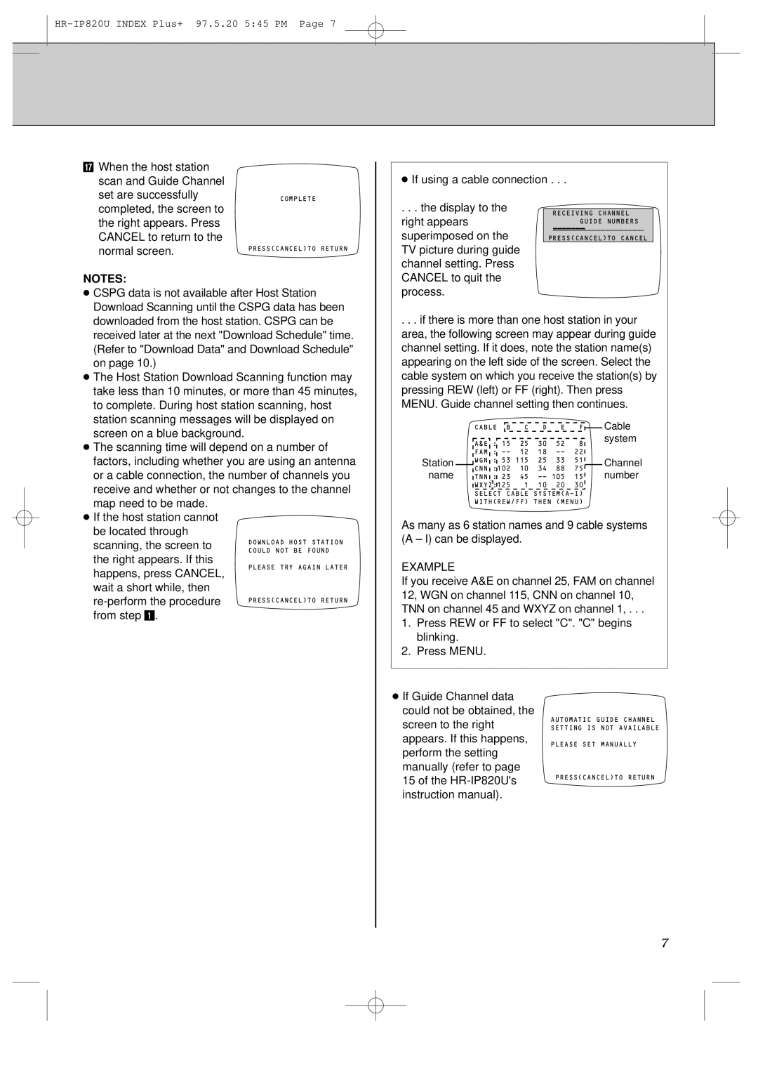 JVC HR-IP820U When the host station, Set are successfully, If using a cable connection, Cancel to return to, Normal screen 