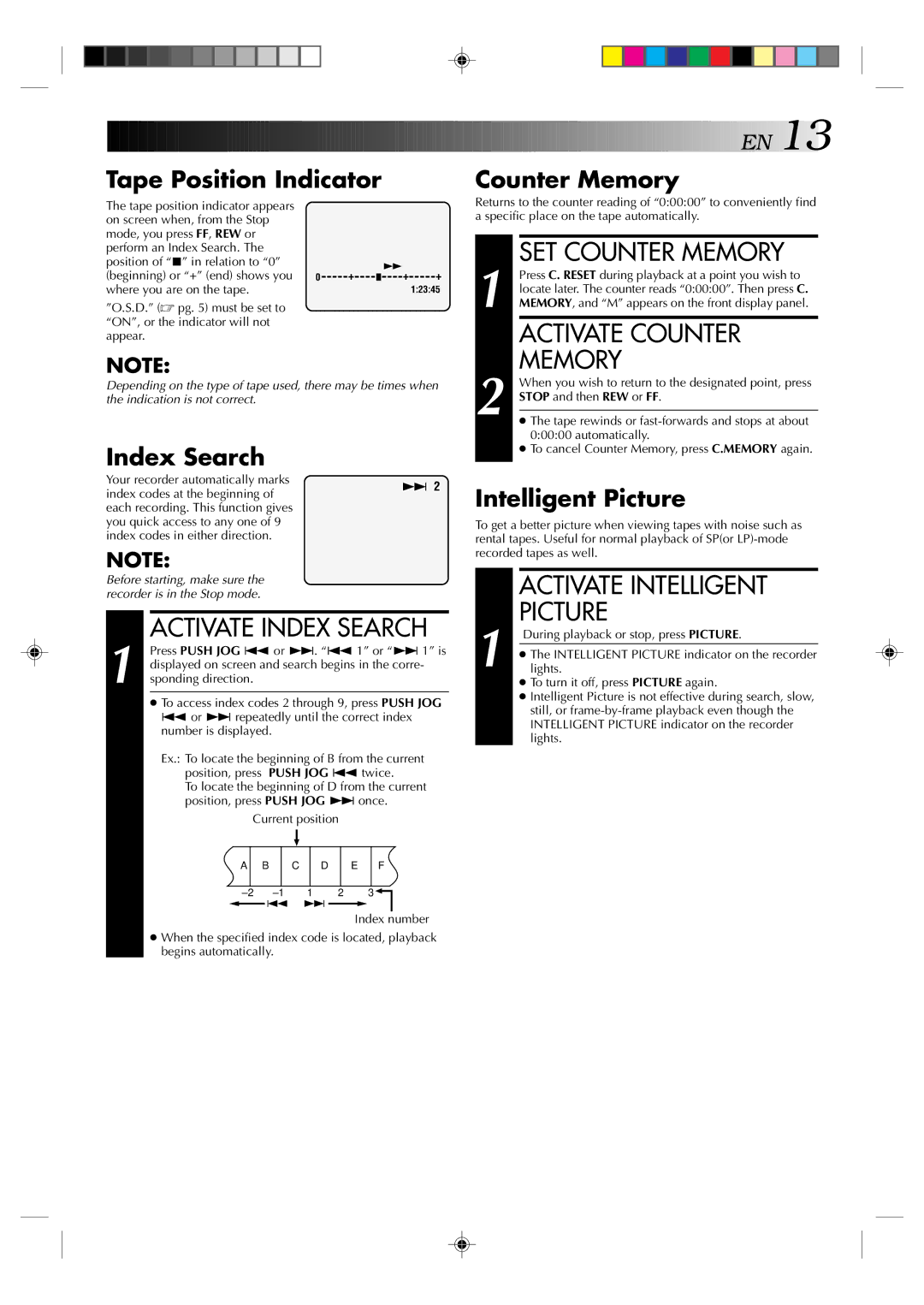 JVC HR-J231MS specifications SET Counter Memory, Activate Counter, Activate Intelligent, Picture 