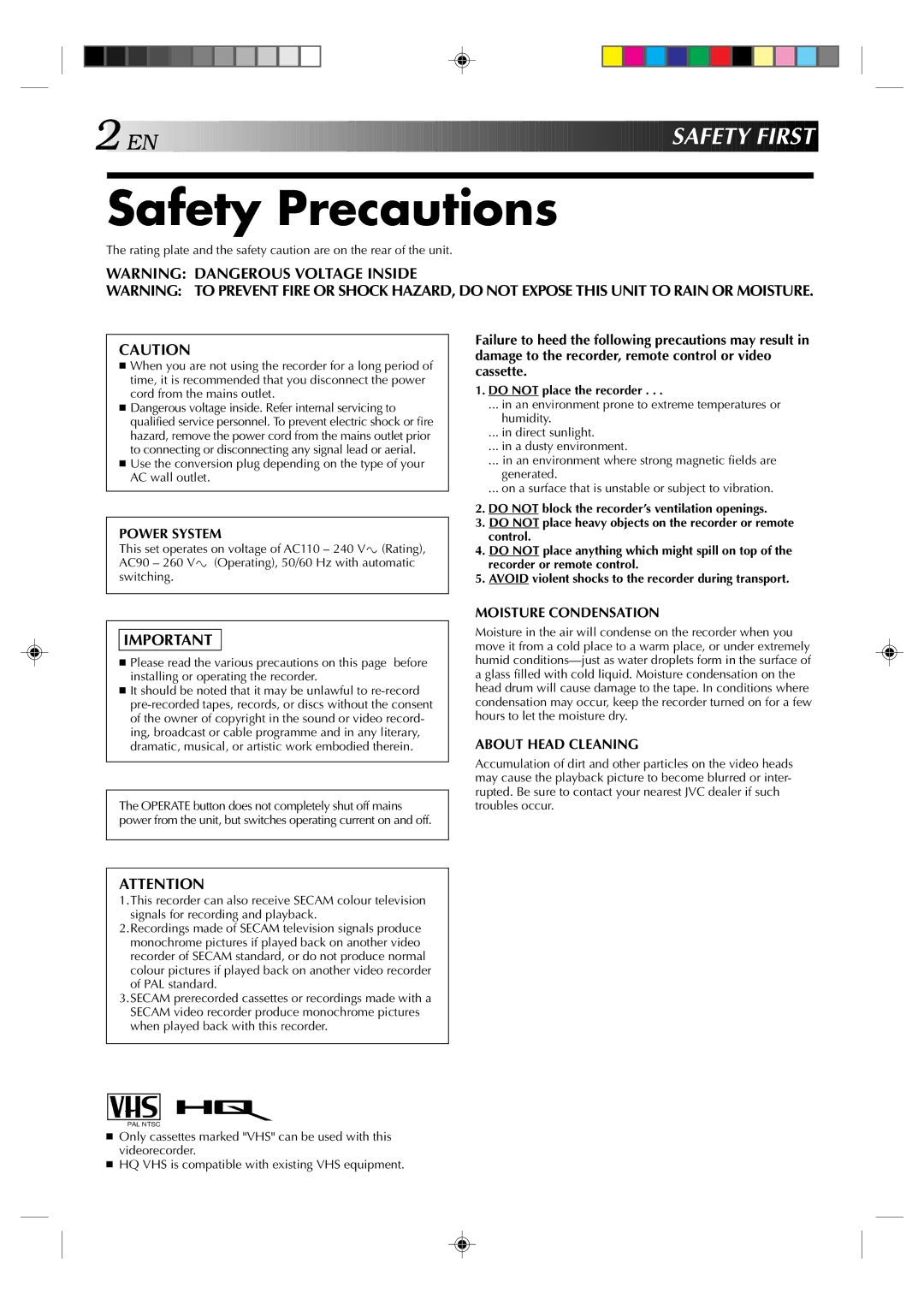 JVC HR-J231MS specifications Safety Precautions, Do not place the recorder 