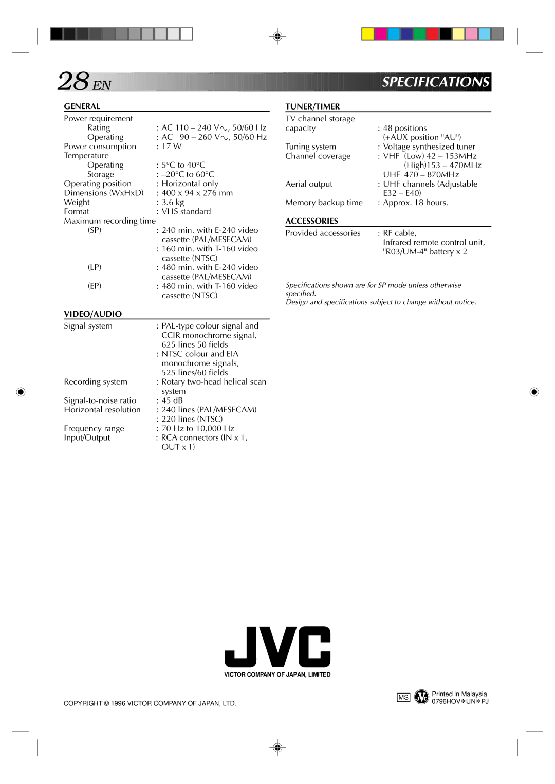 JVC HR-J231MS specifications Ions 