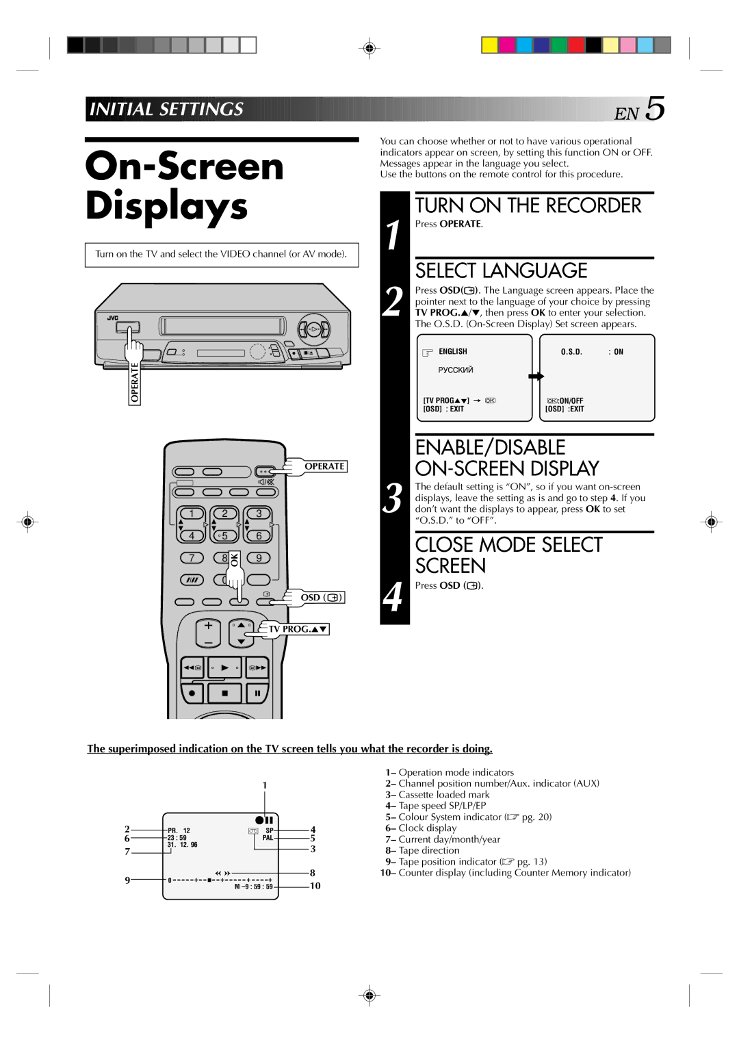 JVC HR-J231MS specifications On-Screen Displays 