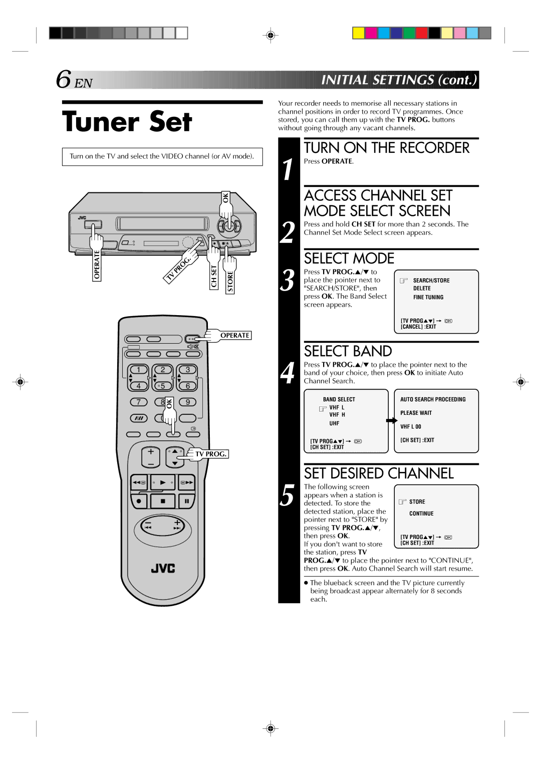 JVC HR-J231MS specifications Tuner Set, Access Channel SET, Mode Select Screen, SET Desired Channel 